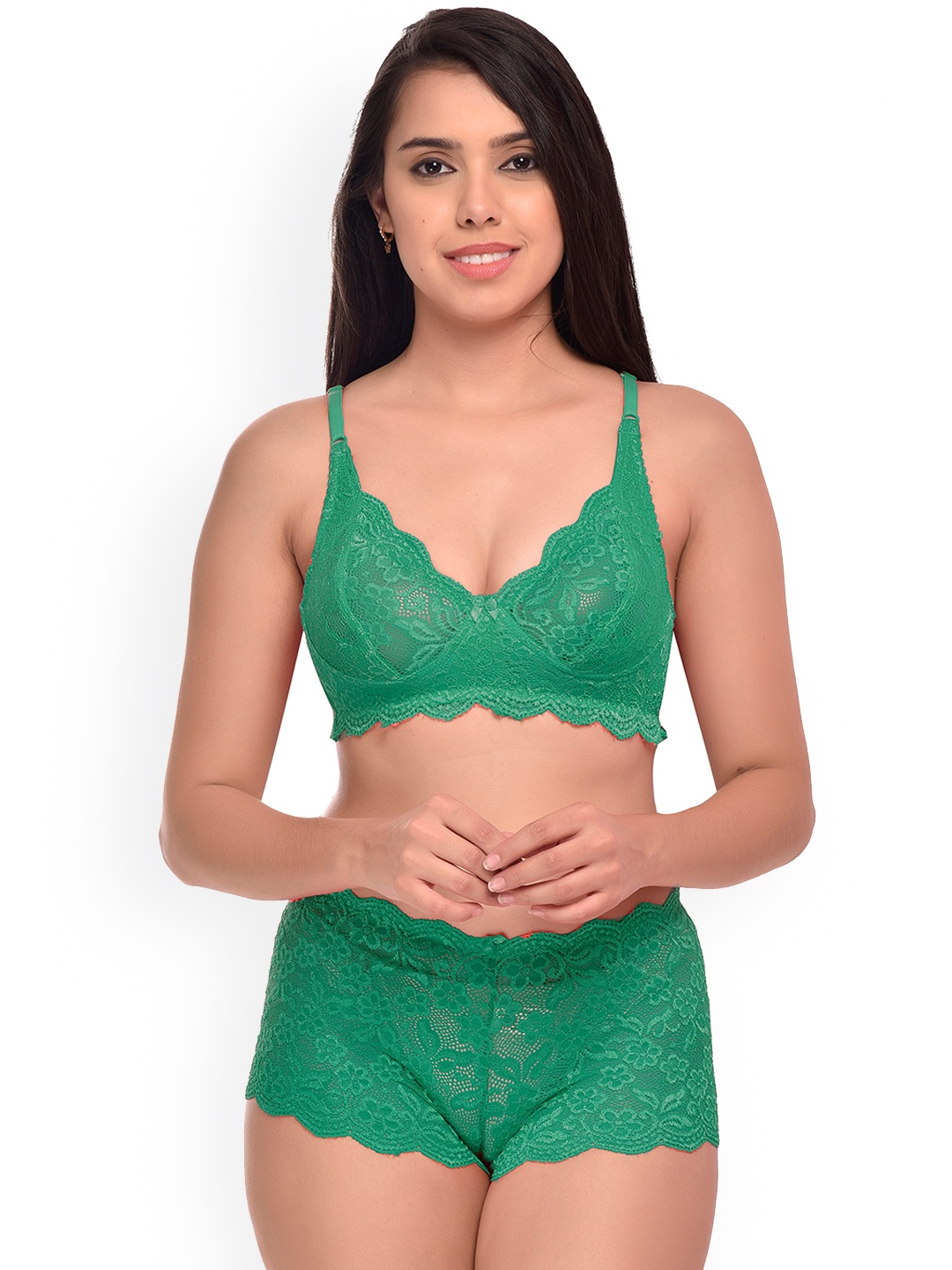 

AROUSY Self Design Lingerie Set, Green