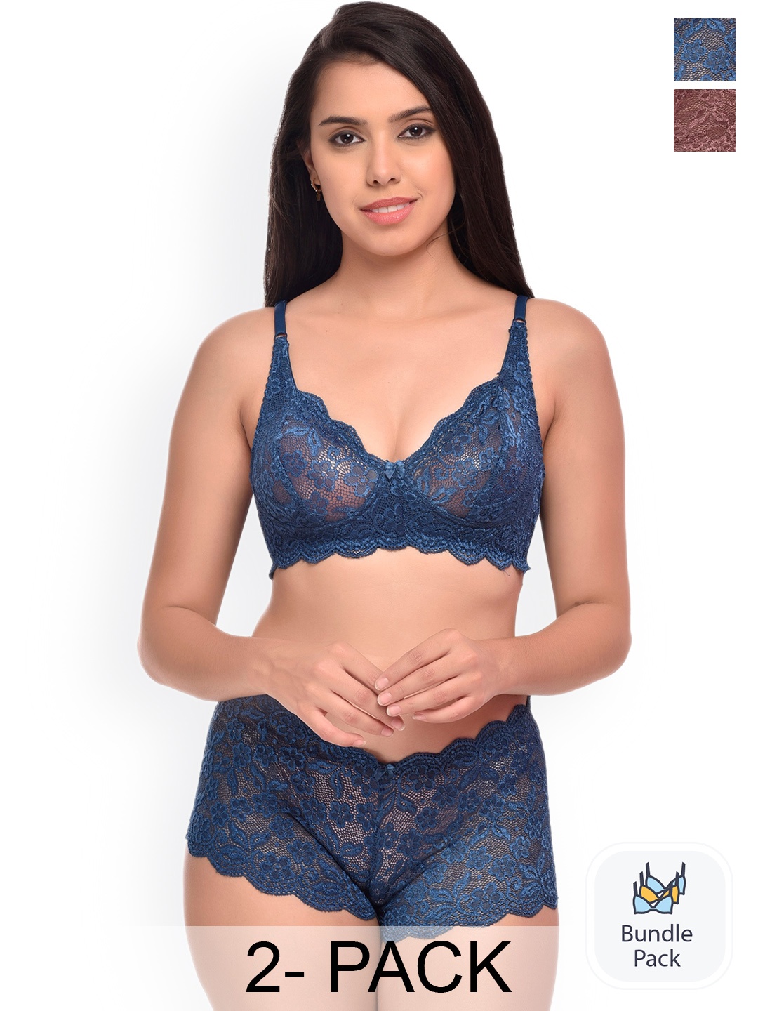 

AROUSY Pack Of 2 Self Design Lingerie Set, Blue