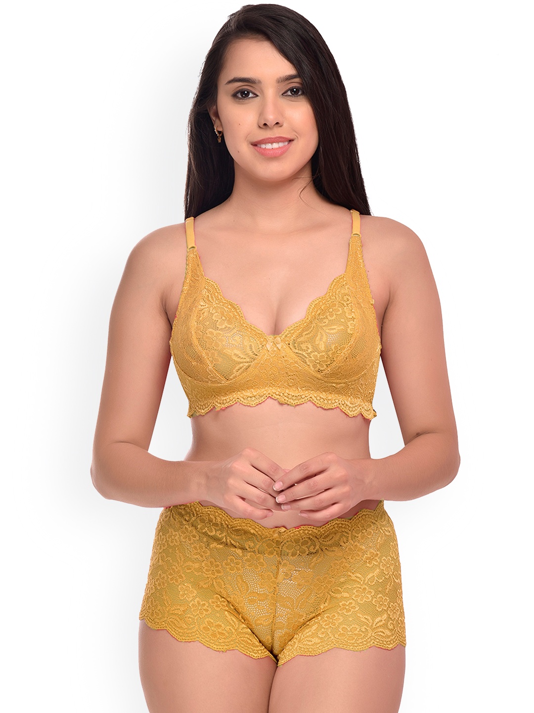 

AROUSY Self Design Lingerie Set, Yellow