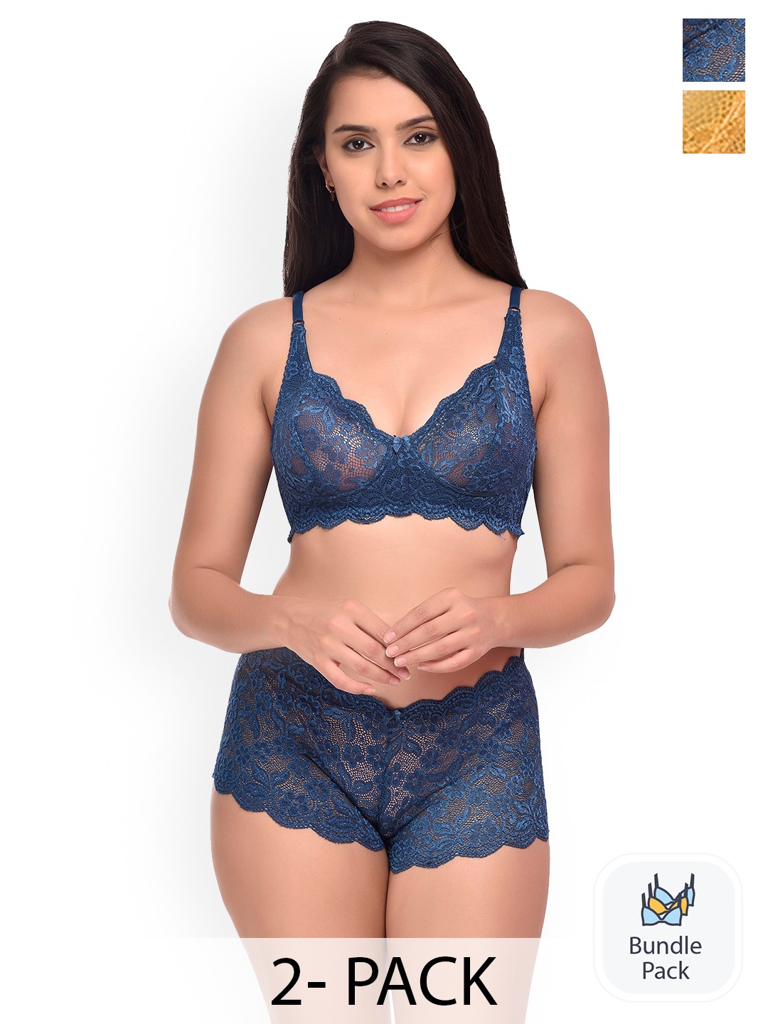

AROUSY Pack Of 2 Self Design Lingerie Set, Blue