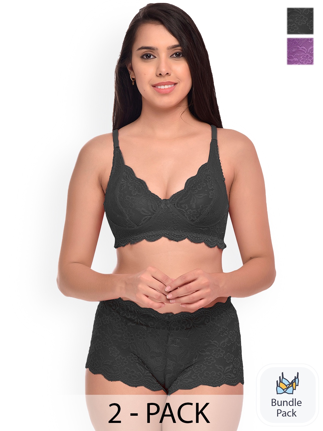 

AROUSY Pack Of 2 Self Design Lingerie Set, Purple