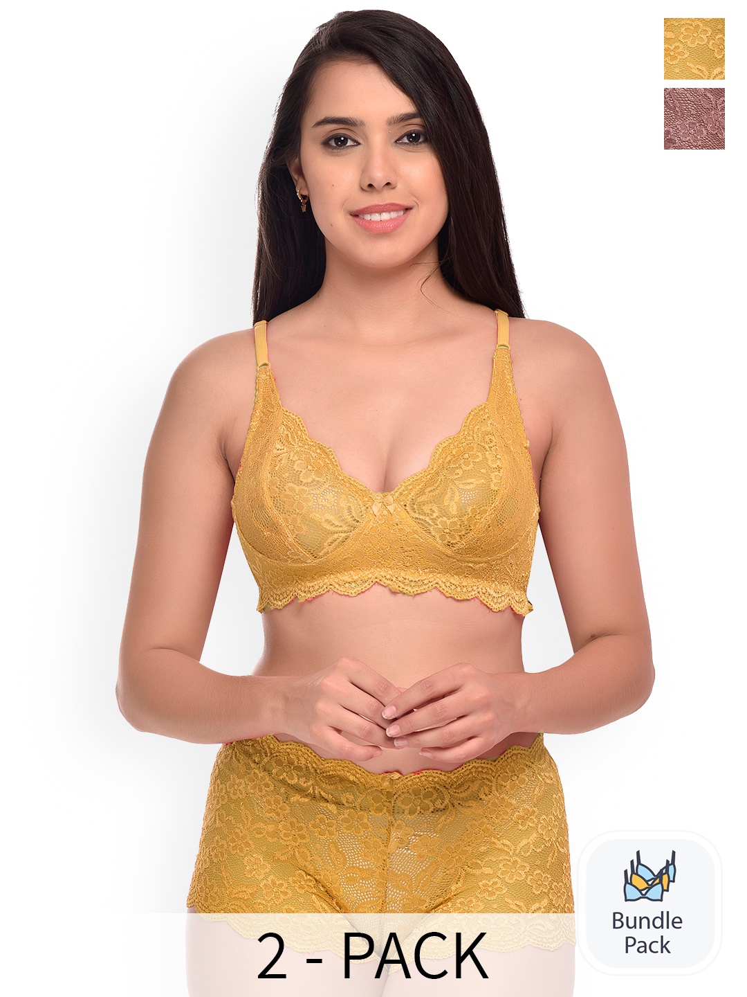 

AROUSY Pack Of 2 Self Design Lingerie Set, Yellow