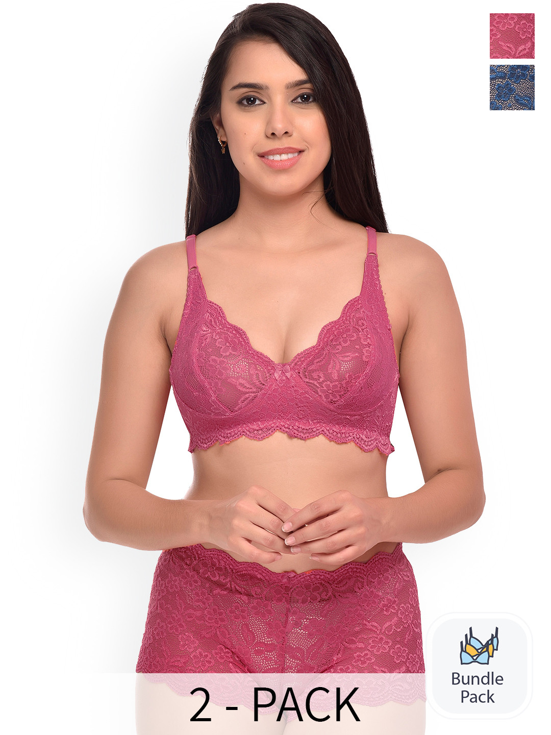 

AROUSY Pack Of 2 Self Design Net Lingerie Set, Blue