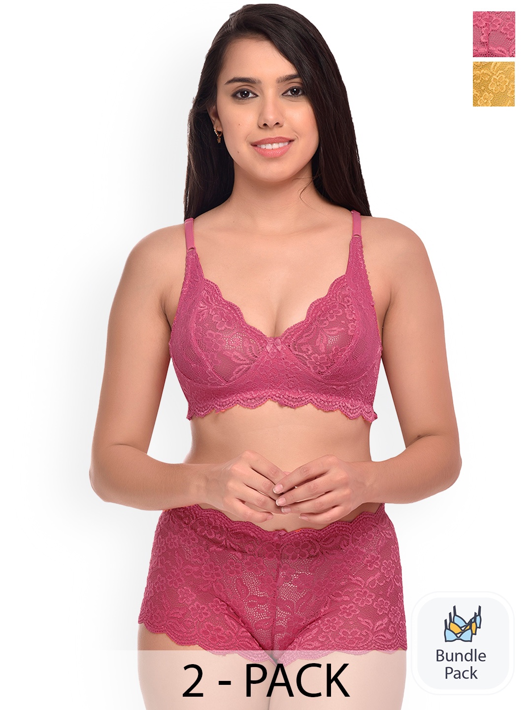 

AROUSY Pack Of 2 Self Design Lingerie Set, Pink