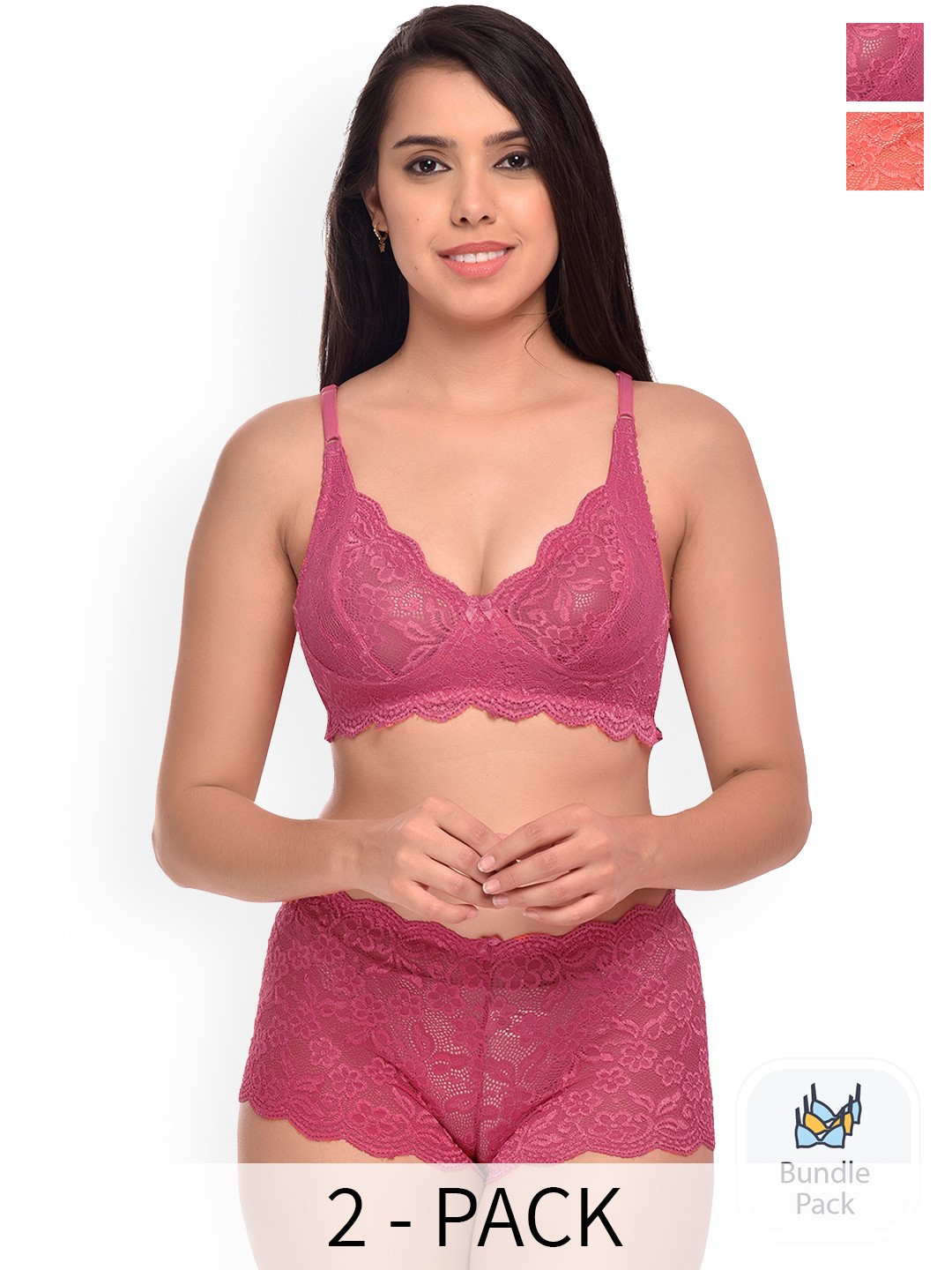 

AROUSY Pack Of 2 Self Design Lingerie Sets, Red