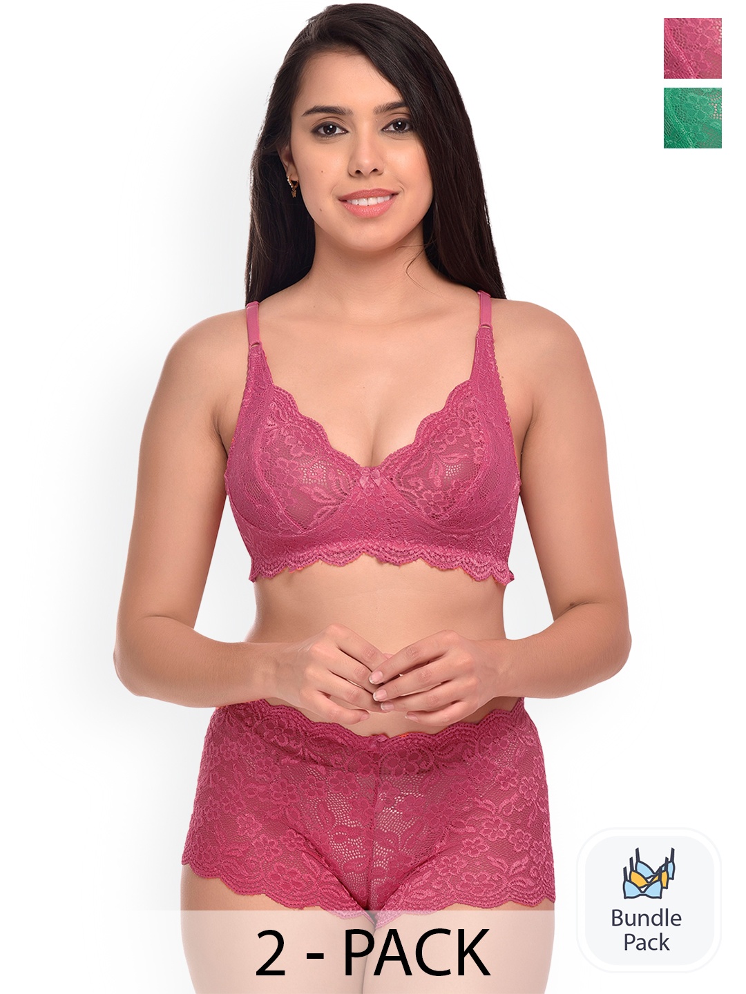 

AROUSY Pack Of 2 Self Design Lingerie Set, Pink