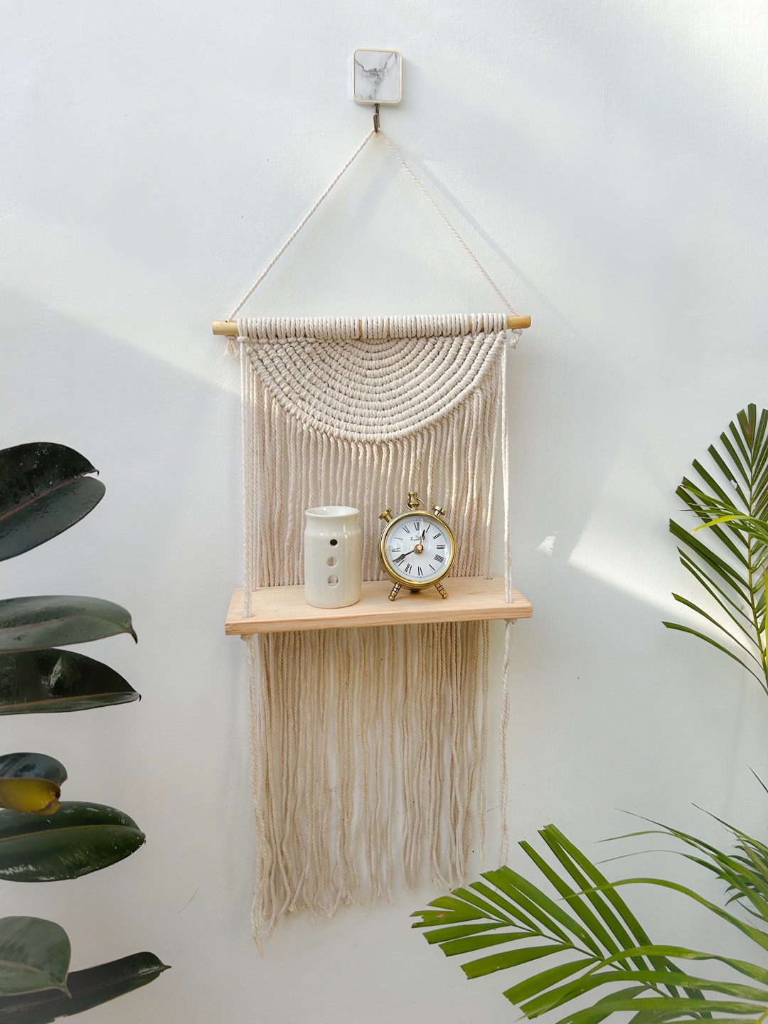 

CG HOMES Off-White Woven Macrame Wall Hanging With Floating Shelf