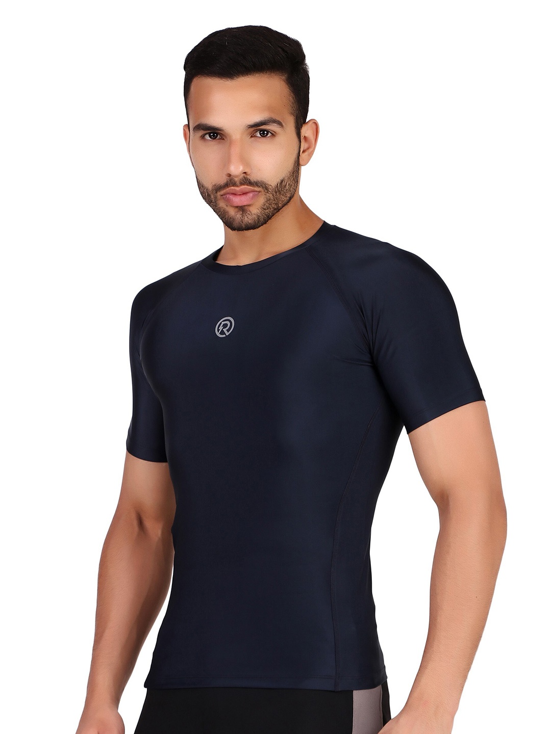 

REDESIGN Round Neck Recharge Compression Dry Fit T Shirt, Navy blue