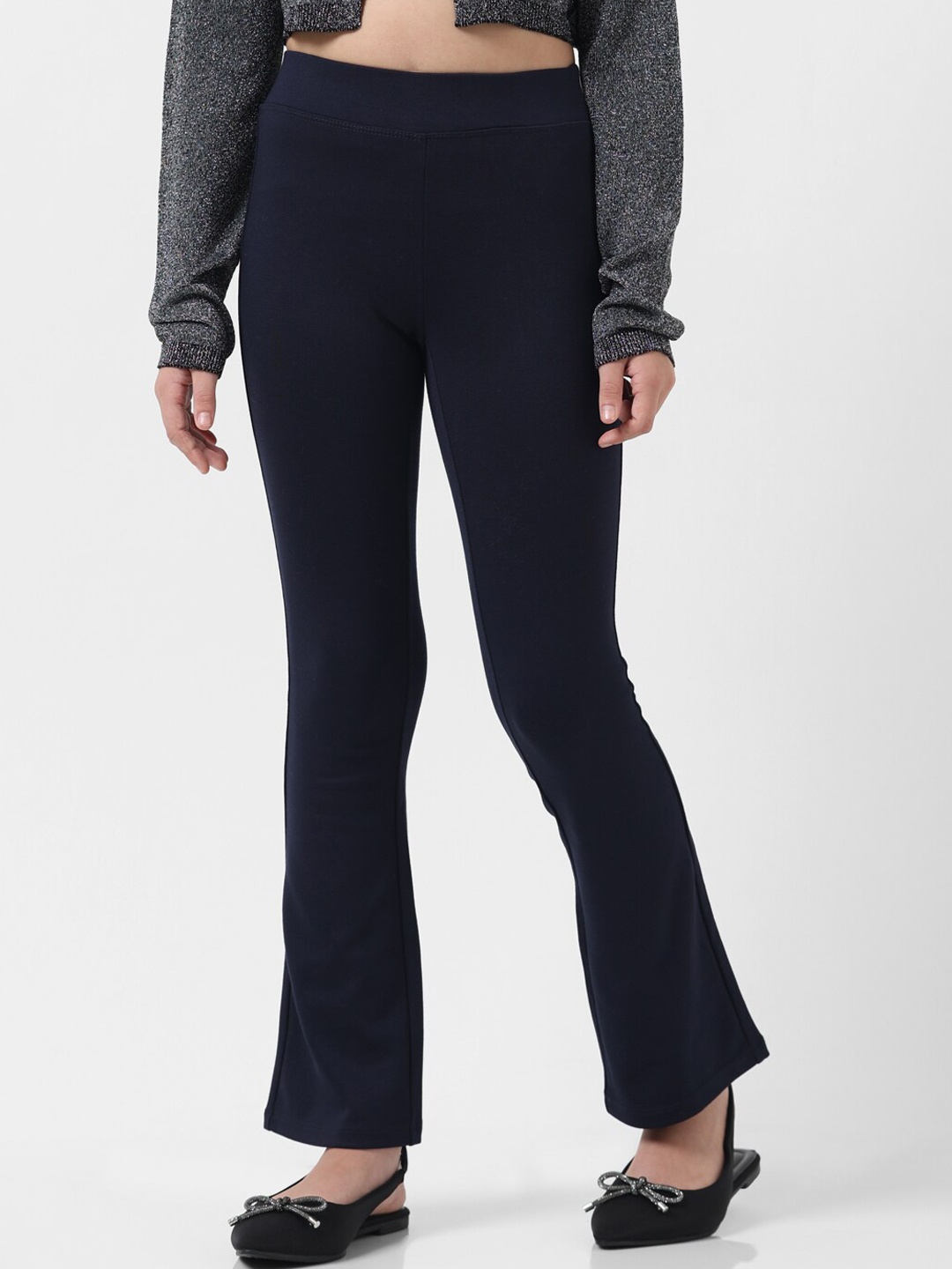 

Vero Moda Girls Flared Mid-Rise Trousers, Navy blue