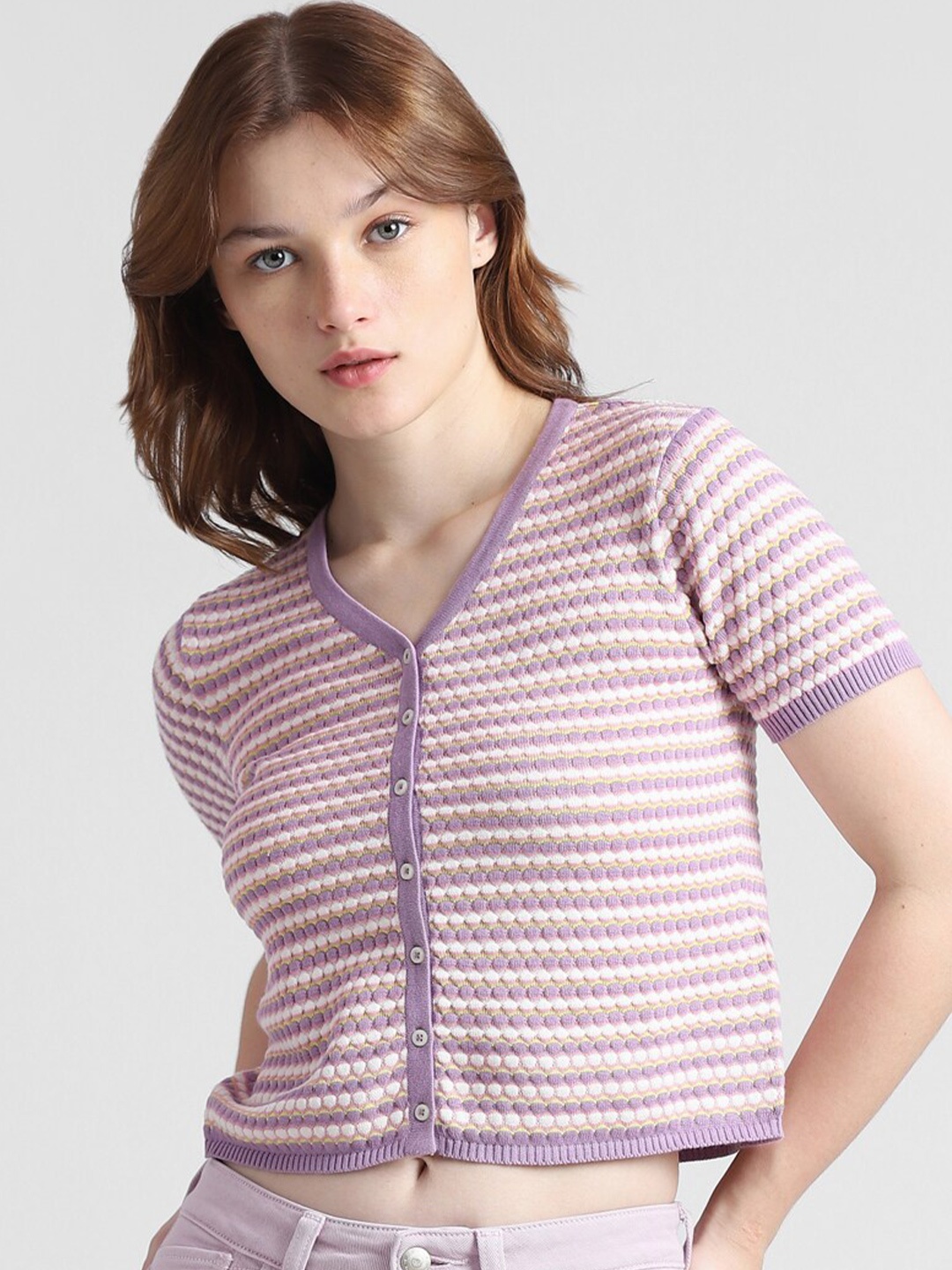 

ONLY Onld Bloom Striped Pure Cotton Crop Top, Lavender