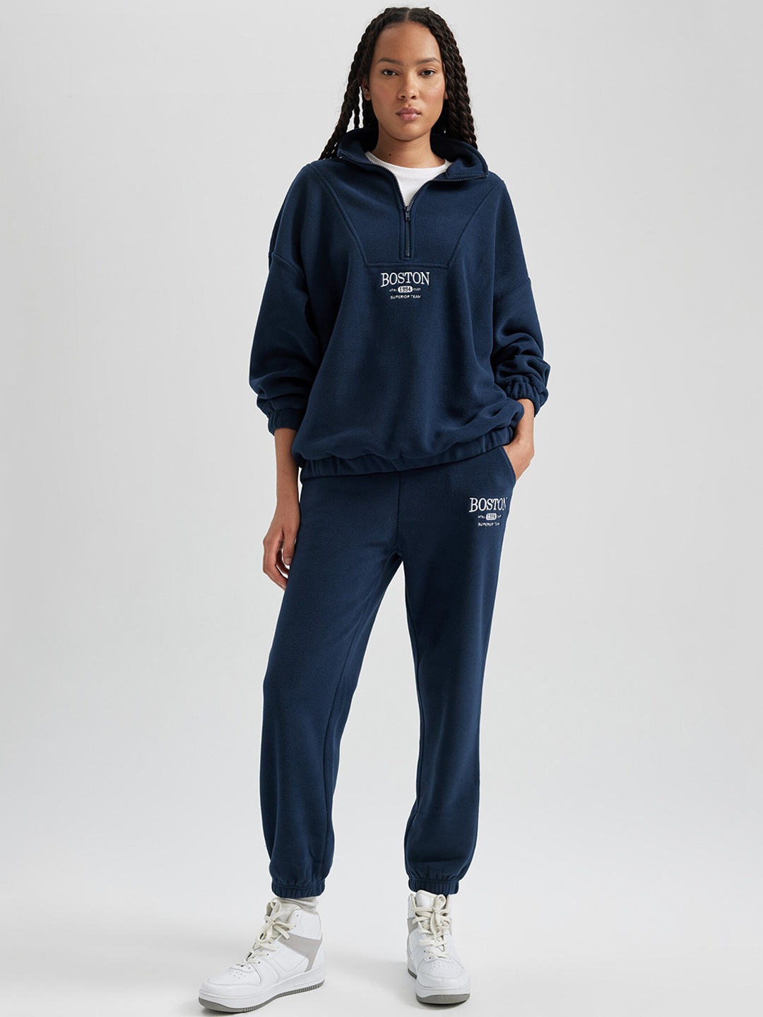 

DeFacto Women Mid-Rise Printed regular Fit Joggers, Blue