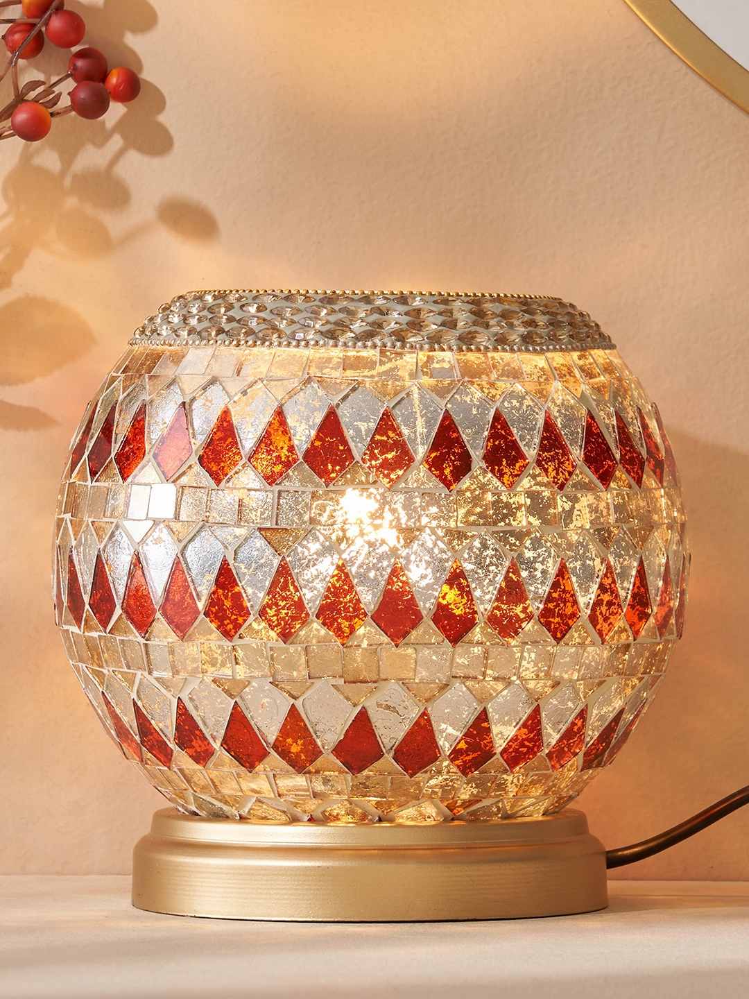 

Home Centre Corsica Mabel Gold Toned & Red Glass Mosaic Table Lamp