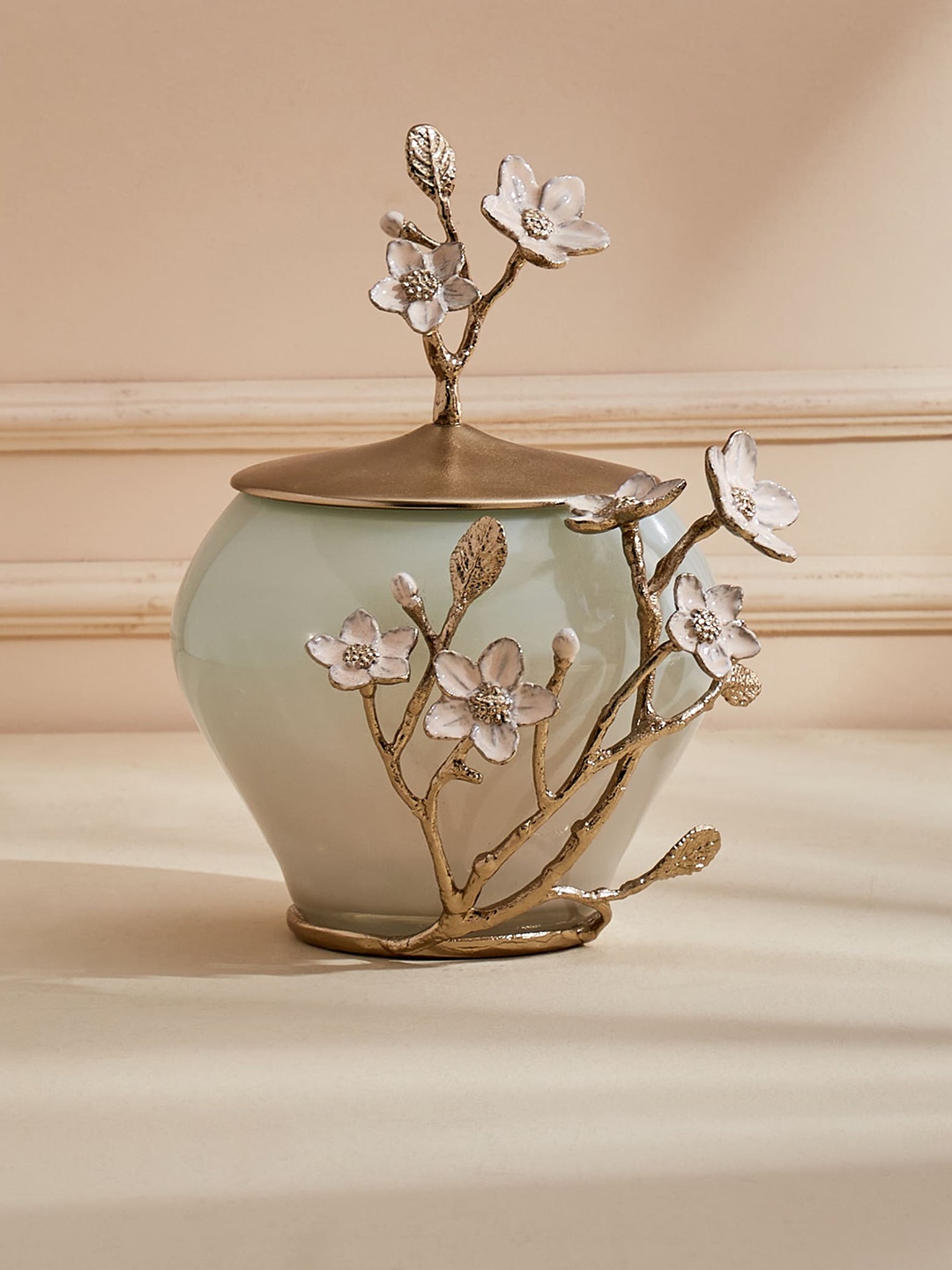

Home Centre Eternity Vivere Golden & White Glass Floral Decorative Canister, Gold