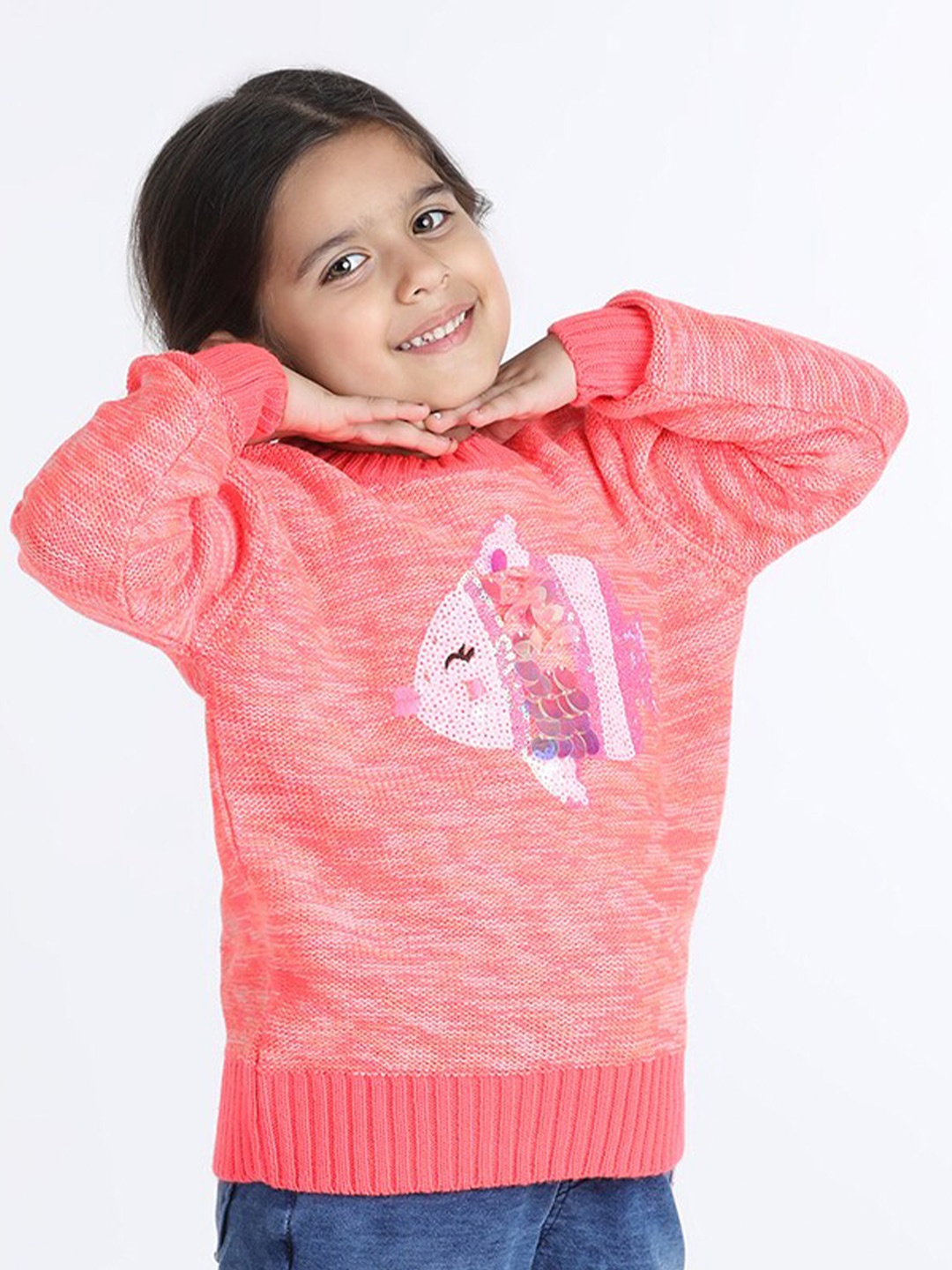 

Wingsfield Girls Self Design Embellished Acrylic Pullover, Coral