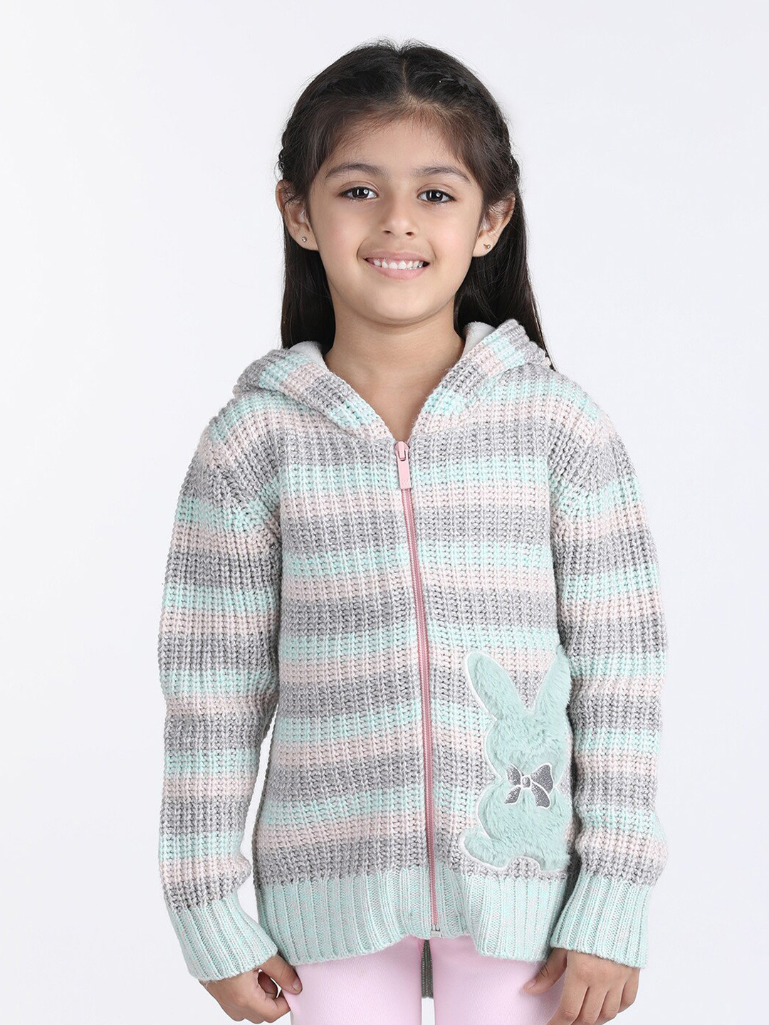 

Wingsfield Girls Open Knit Self Design Cardigan Sweater, Grey