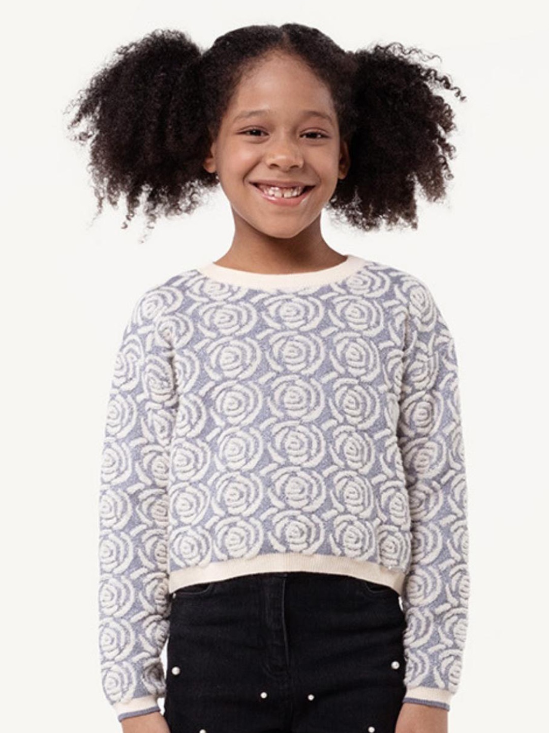 

One Friday Girls Self Designed Round Neck Pullover, Grey