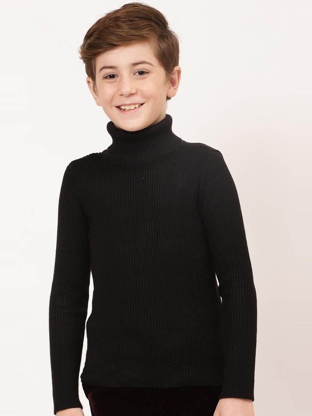 

One Friday Boys Striped Turtle Neck Pullover, Black