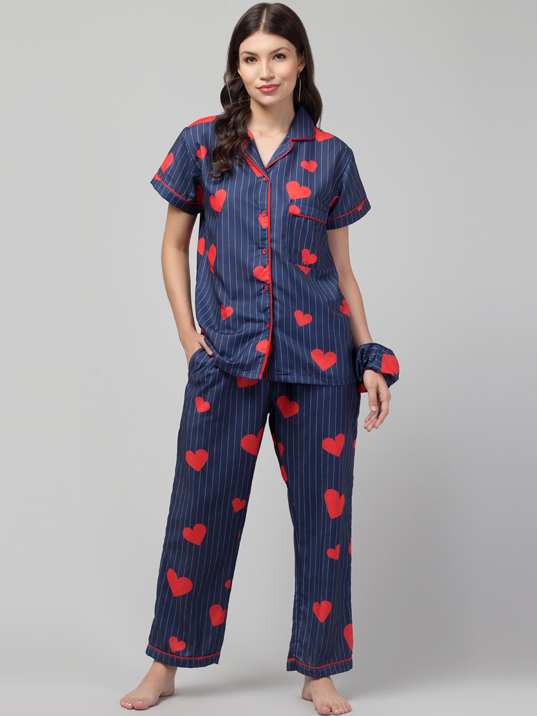 

FFLIRTYGO Conversational Printed Short Sleeves Shirt & Pyjamas, Blue