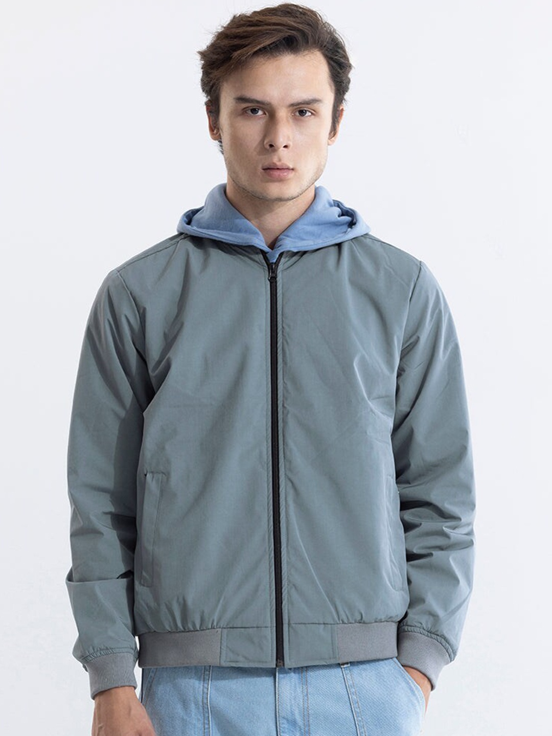 

Snitch Hooded Open Front Jacket, Grey