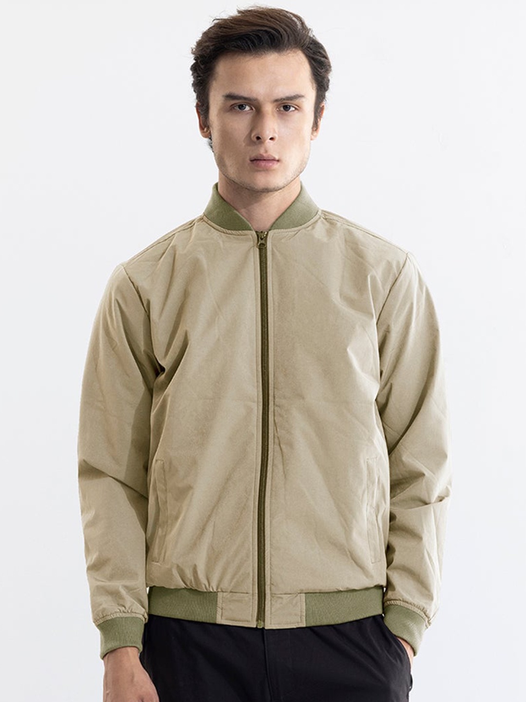 

Snitch Mandarin Collar Open Front Jacket, Khaki
