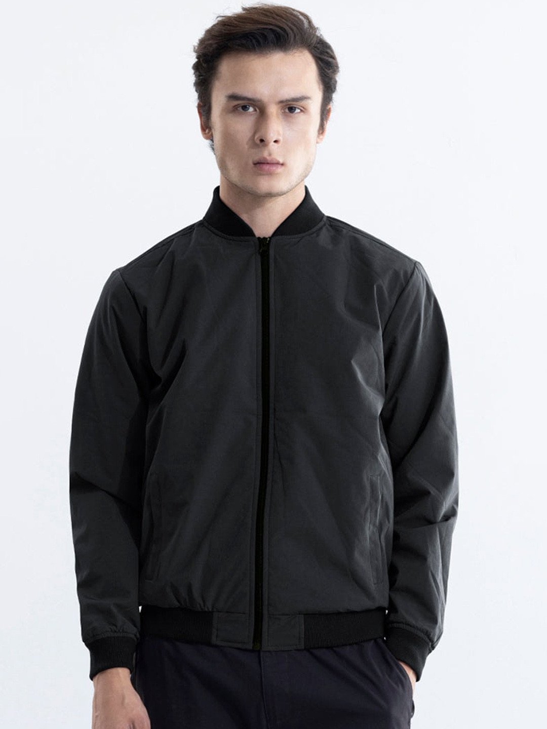 

Snitch Black Stand Collar Bomber Jacket