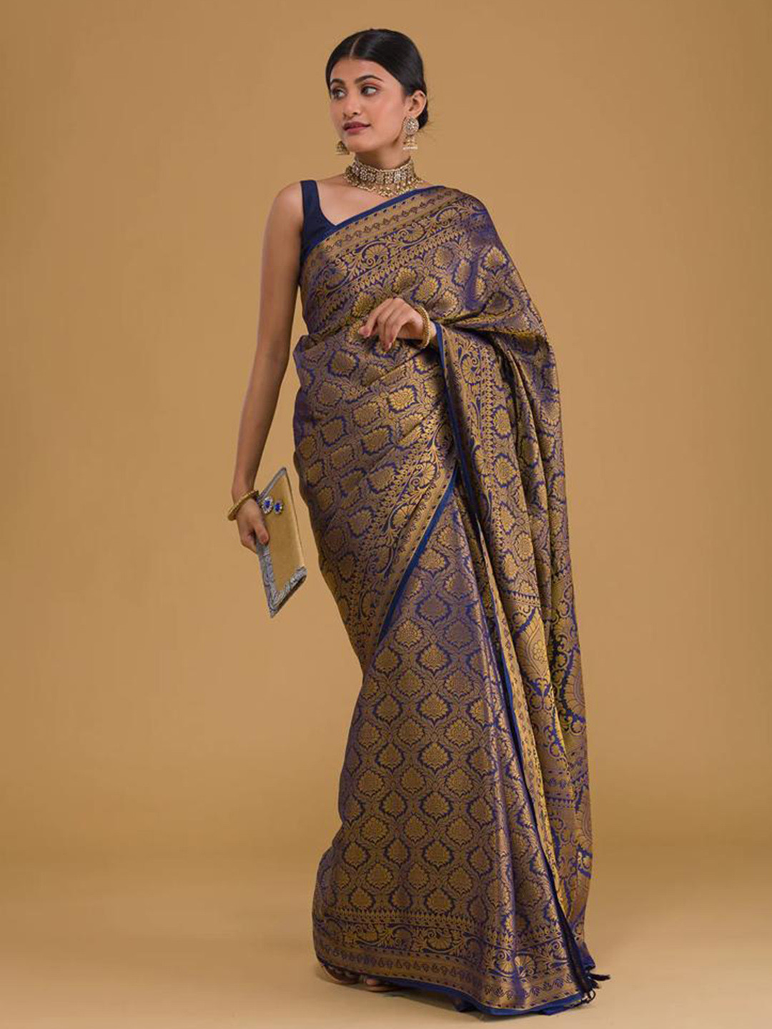 

SHIJILA Ethnic Motifs Woven Design Zari Kanjeevaram Saree, Blue