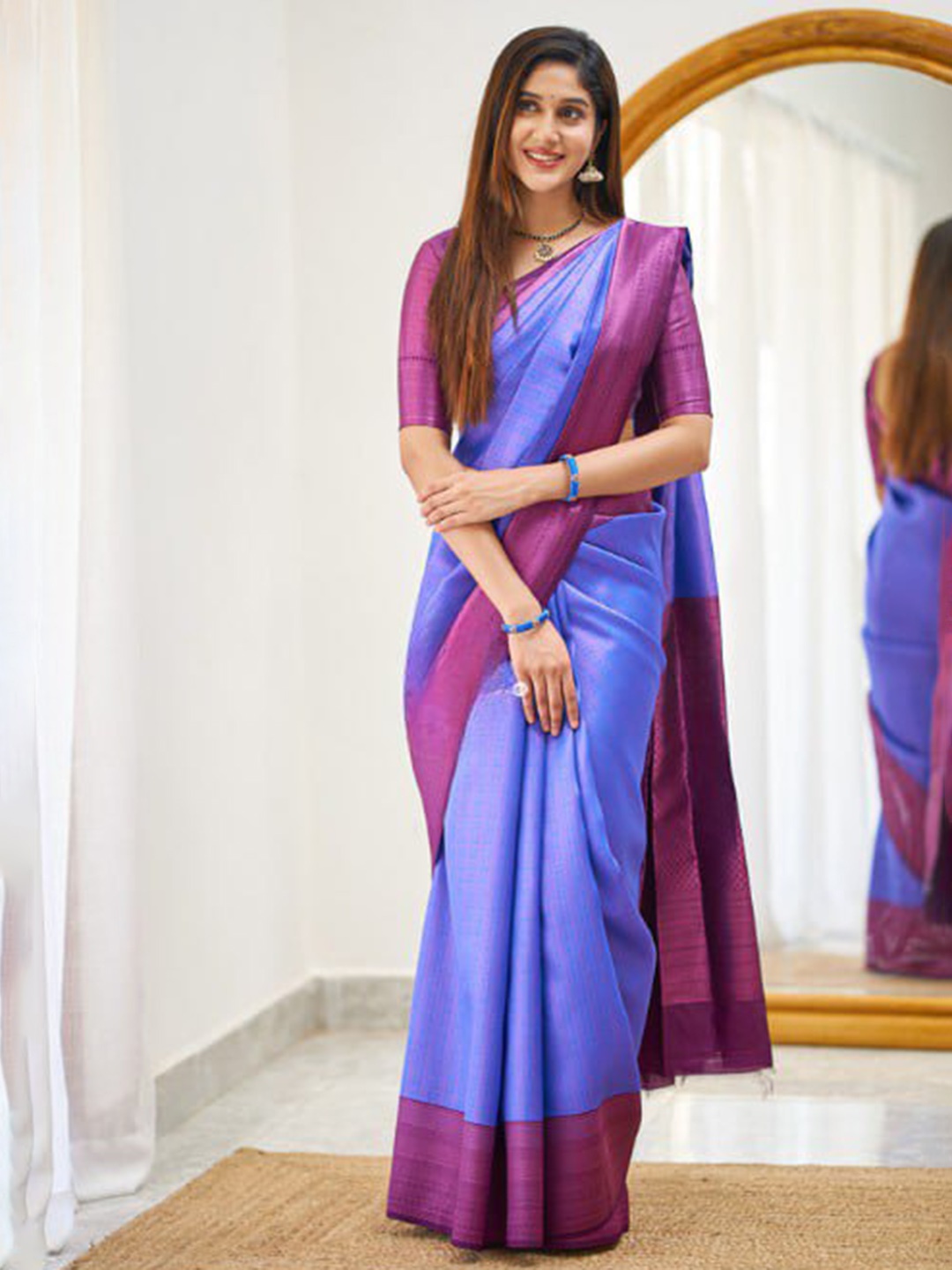 

SHIJILA Zari Kanjeevaram Saree, Lavender