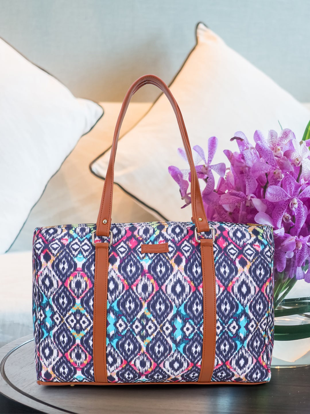 

SHINING STAR Ethnic Motifs Printed Oversized Shopper Handheld Bag, Blue