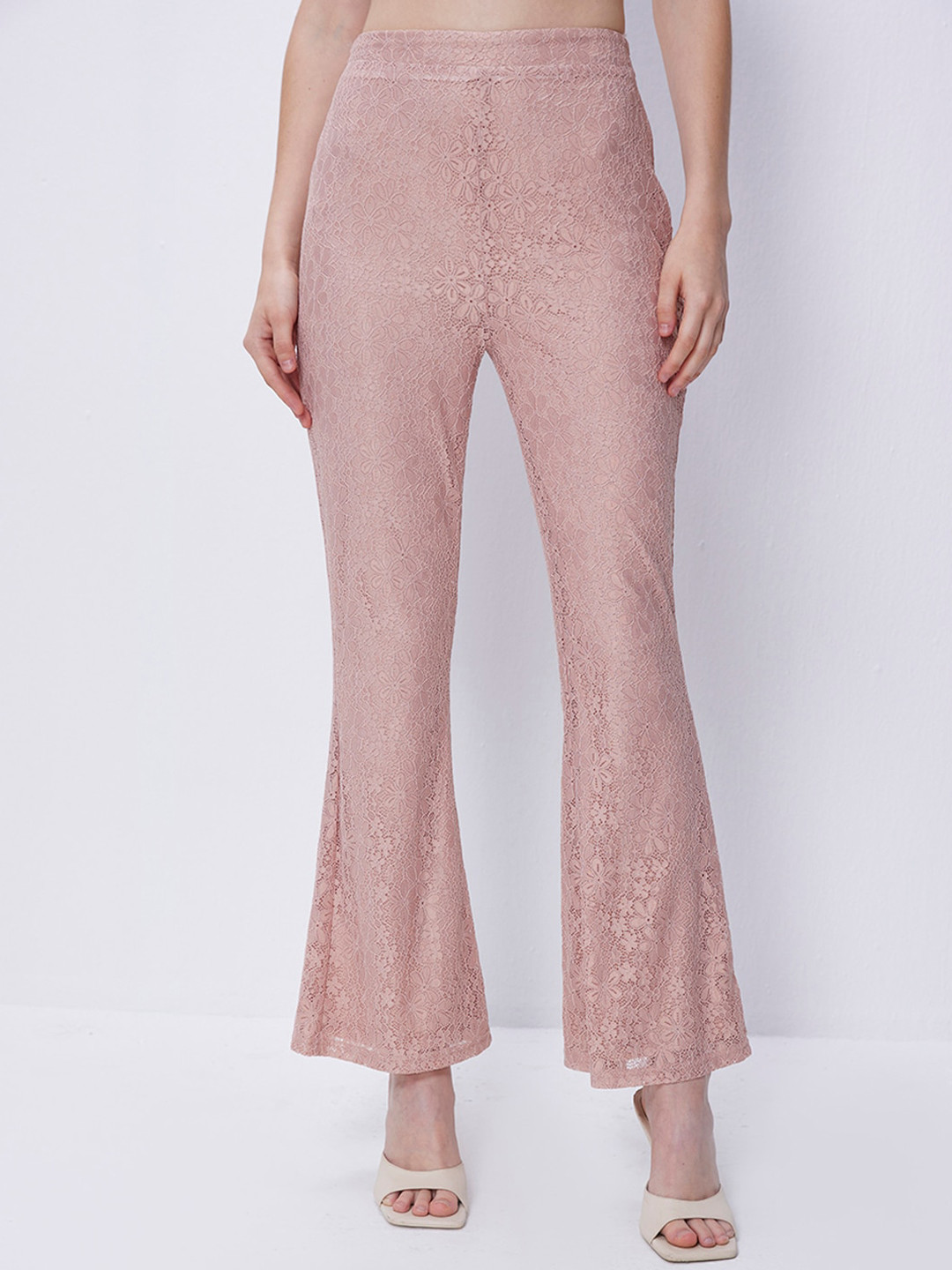 

COVER STORY Women Textured Wide Leg Bootcut Trousers, Pink