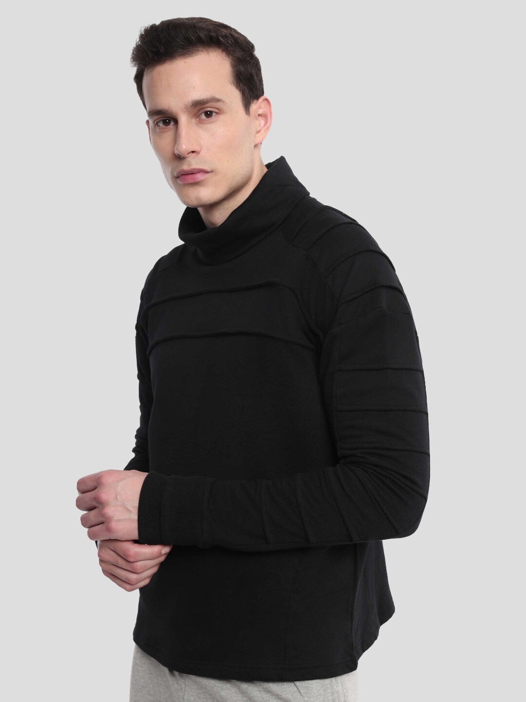 

NOBERO Self Design Turtle Neck Fleece Sweatshirt, Black