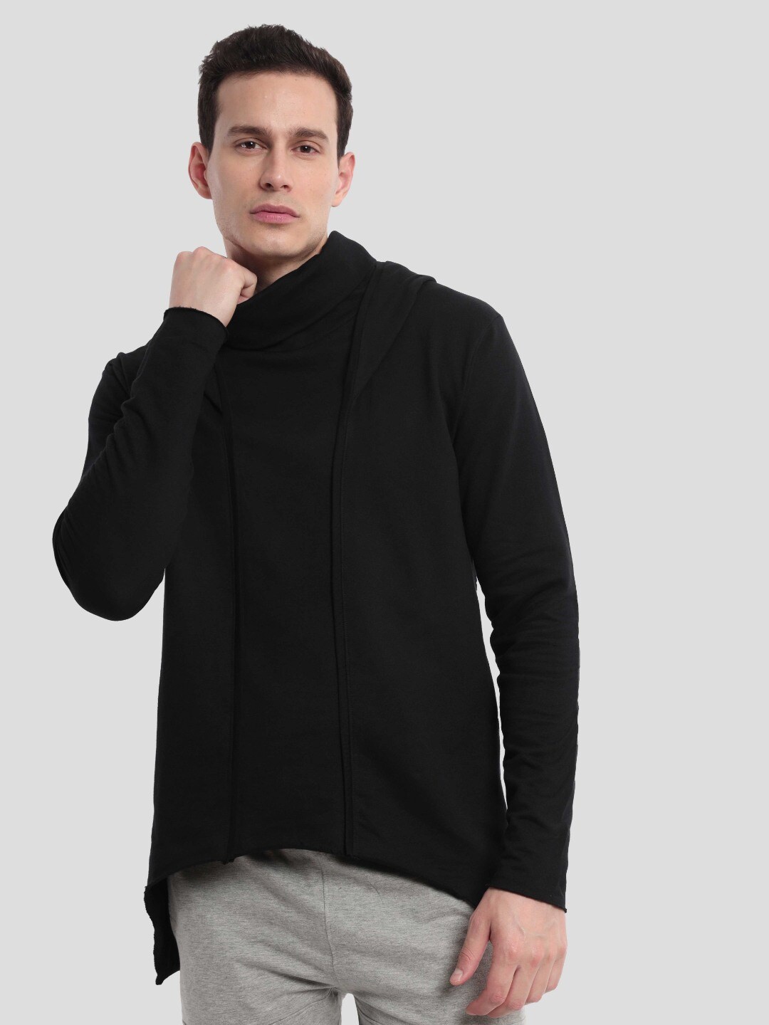 

NOBERO Self Design Hooded Fleece Pullover Sweatshirt, Black