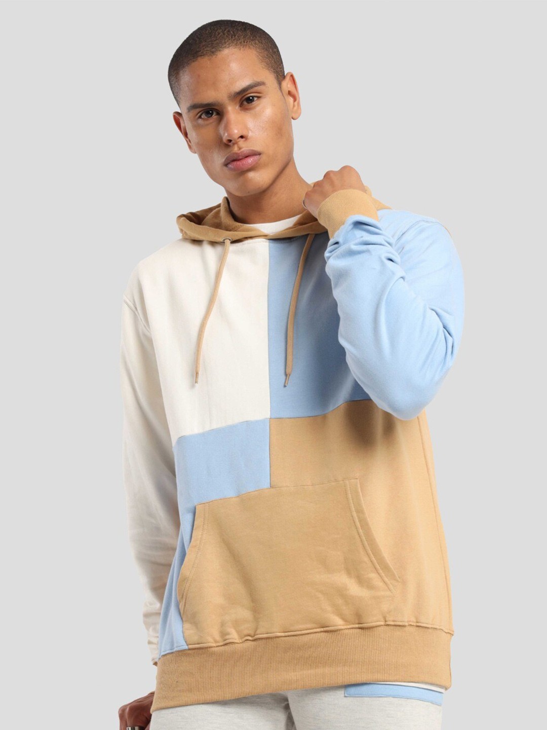 

NOBERO Colourblocked Hooded Fleece Pullover Sweatshirt, White