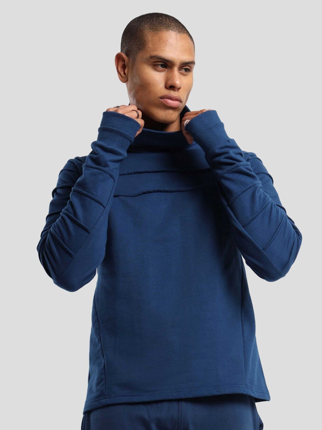 

NOBERO Self Design Turtle Neck Fleece Pullover Sweatshirt, Navy blue
