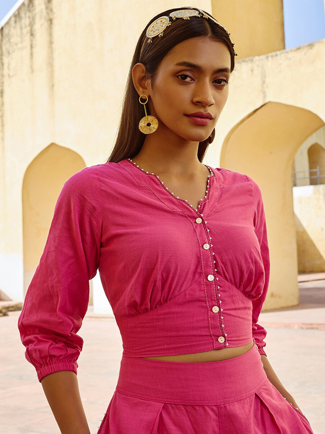 

OKHAI Cotton Fitted Crop Top, Pink