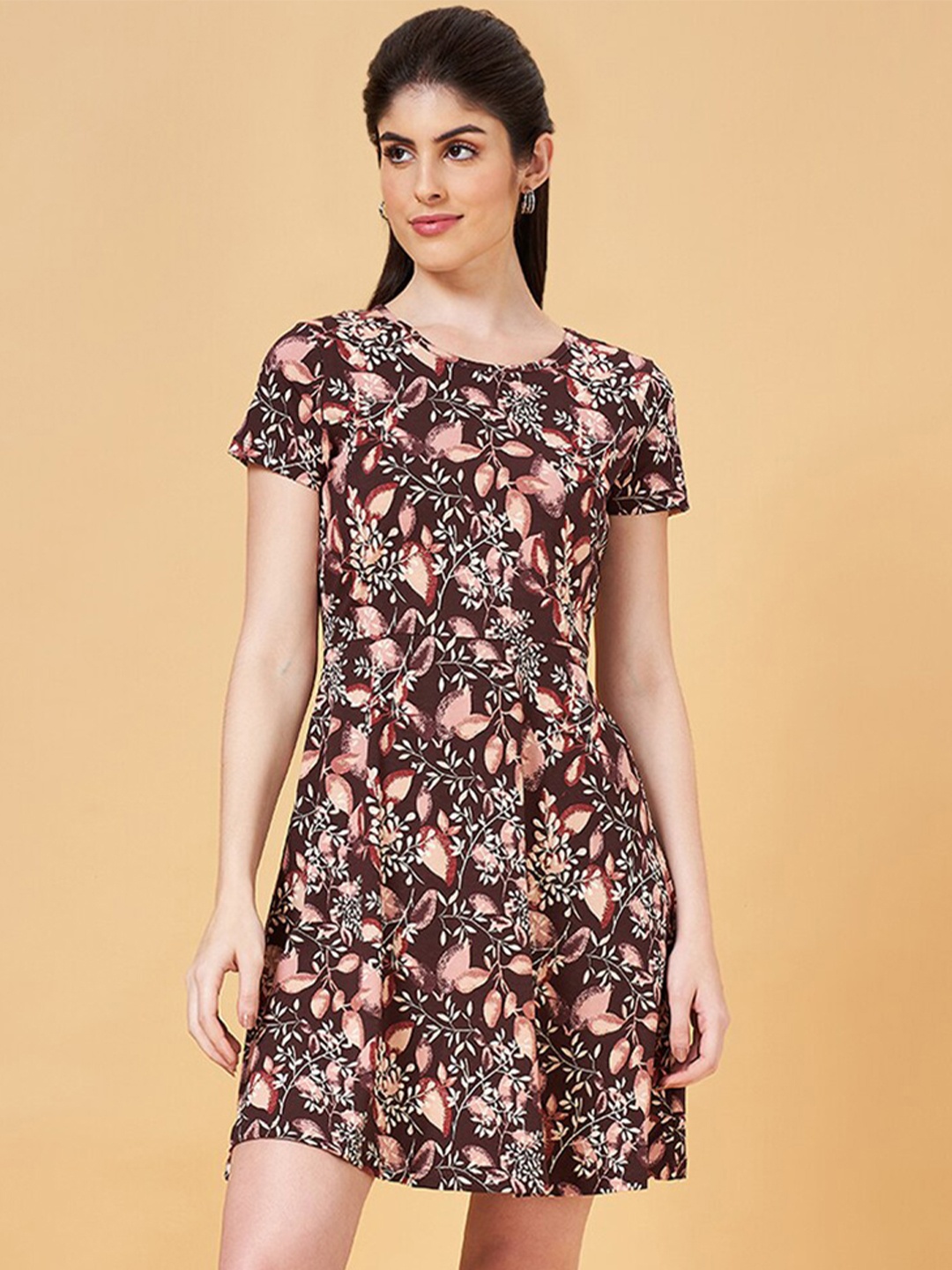 

Honey by Pantaloons Floral Printed A-Line Dress, Brown