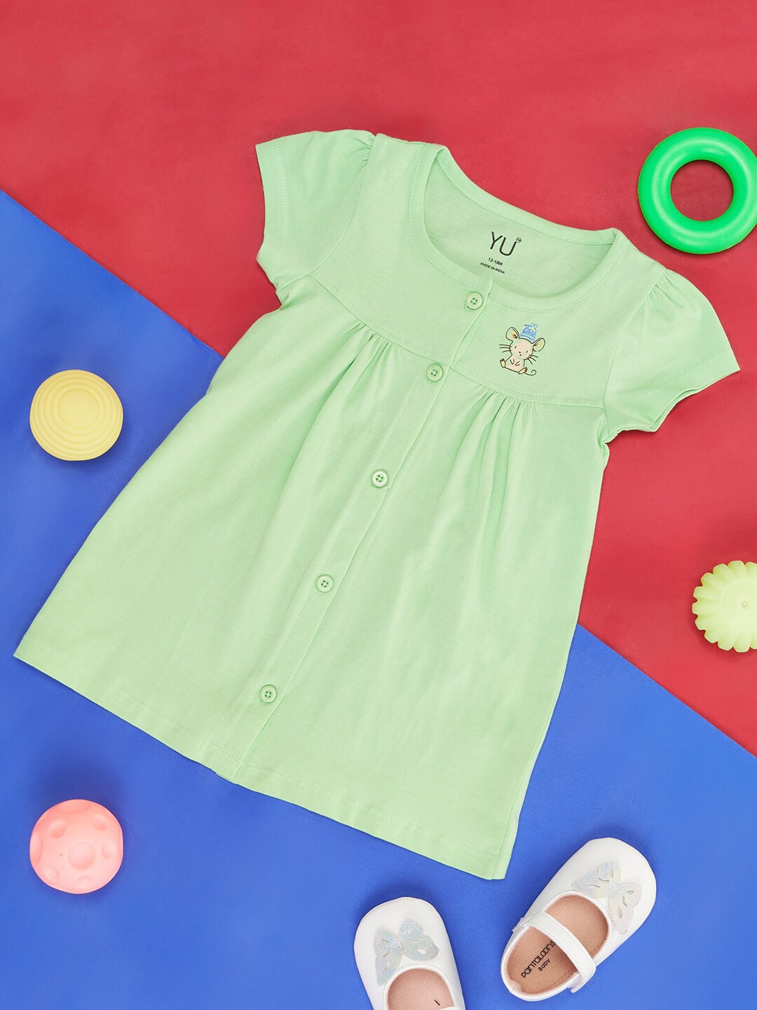 

YU by Pantaloons Infants Girls A-Line Cotton Dress, Lime green