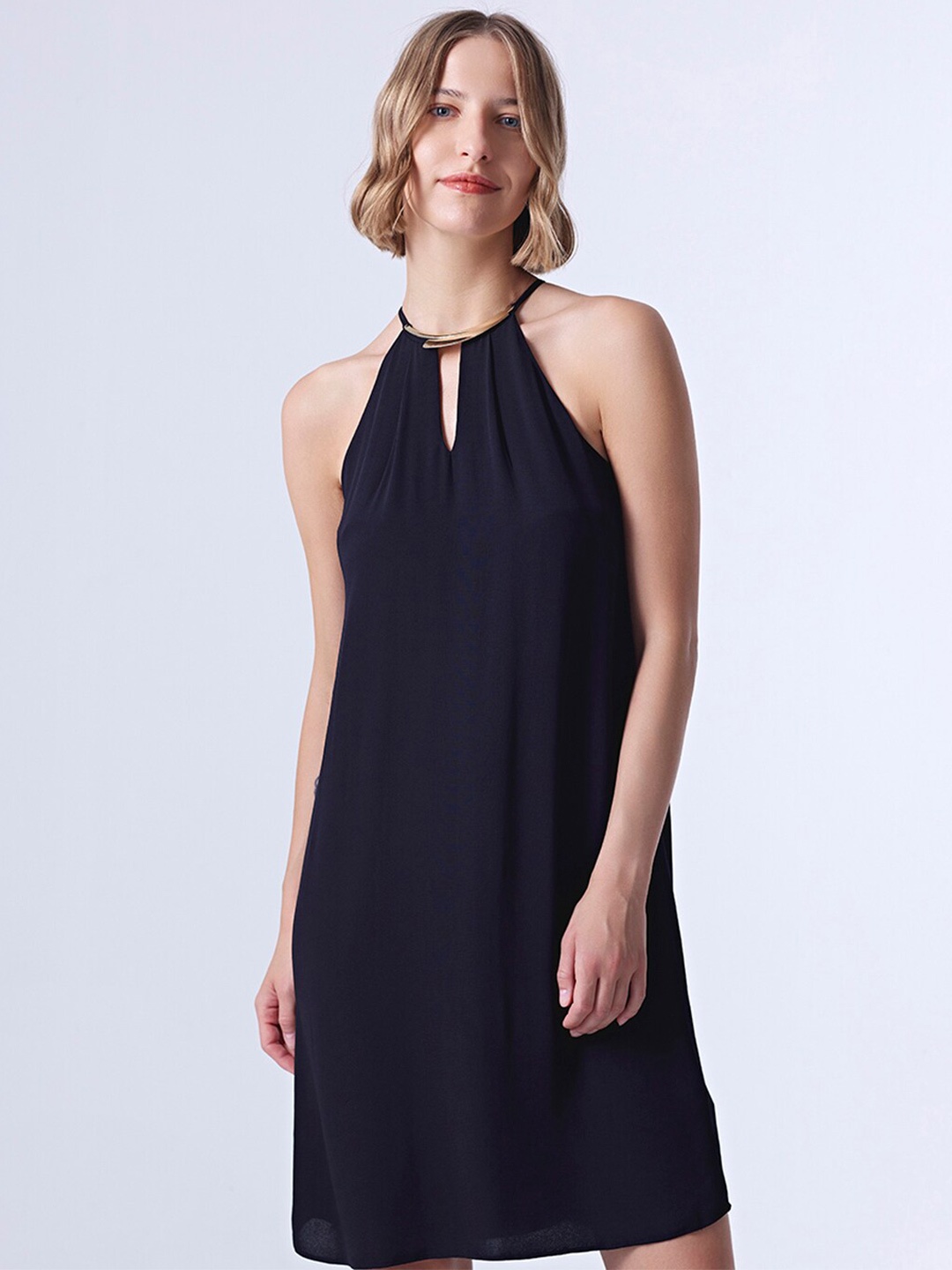 

COVER STORY Halter Neck Crepe A-Line Dress, Black