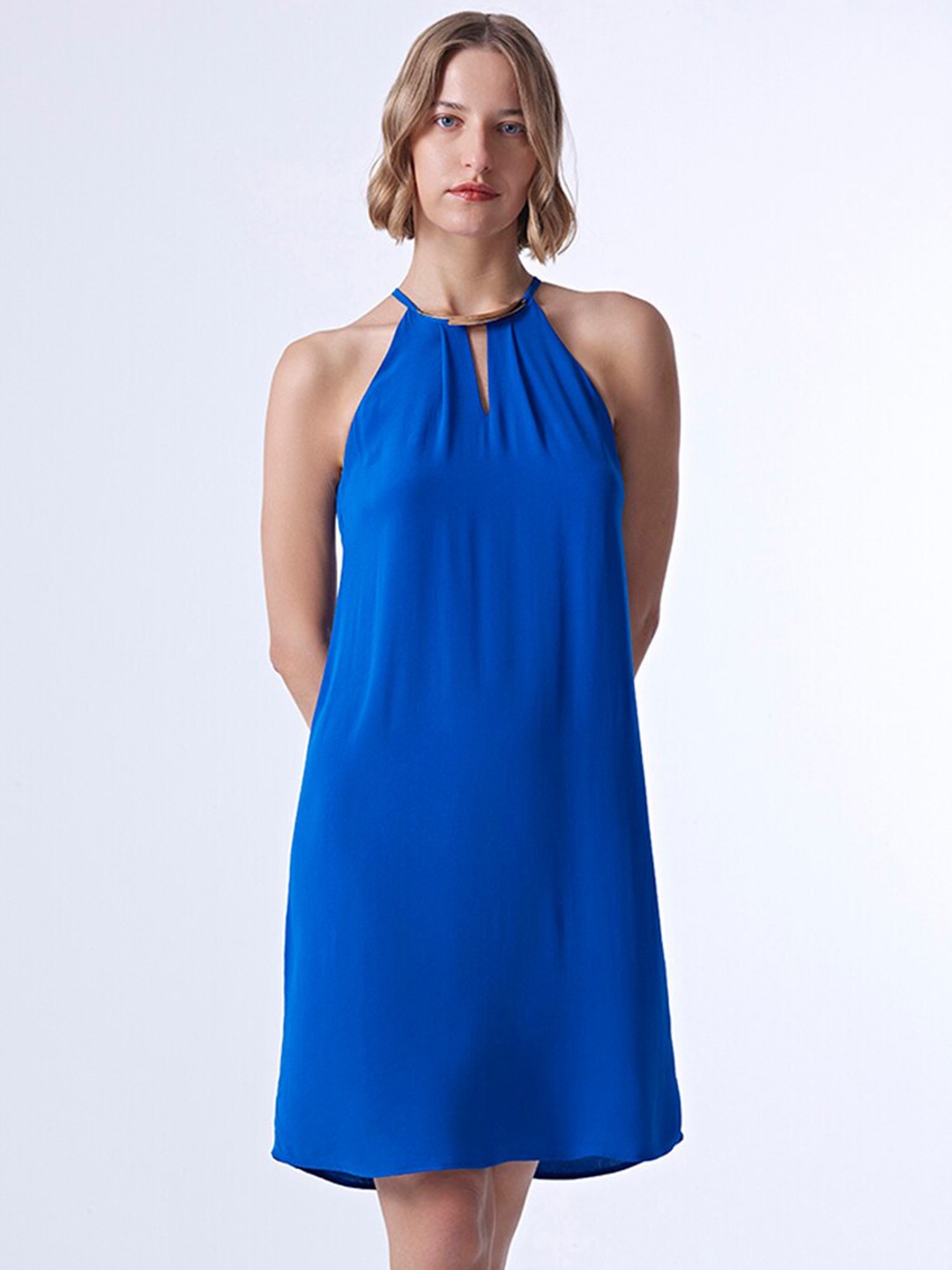 

COVER STORY Halter Neck Crepe A-Line Dress, Blue