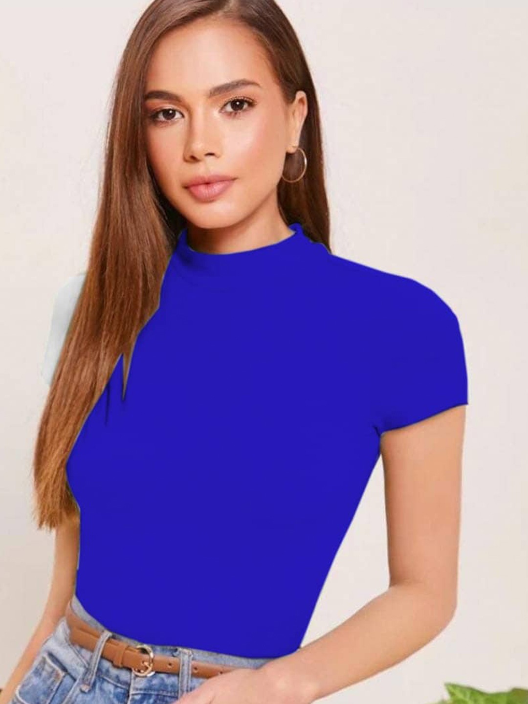 

Dream Beauty Fashion High Neck Regular Top, Blue