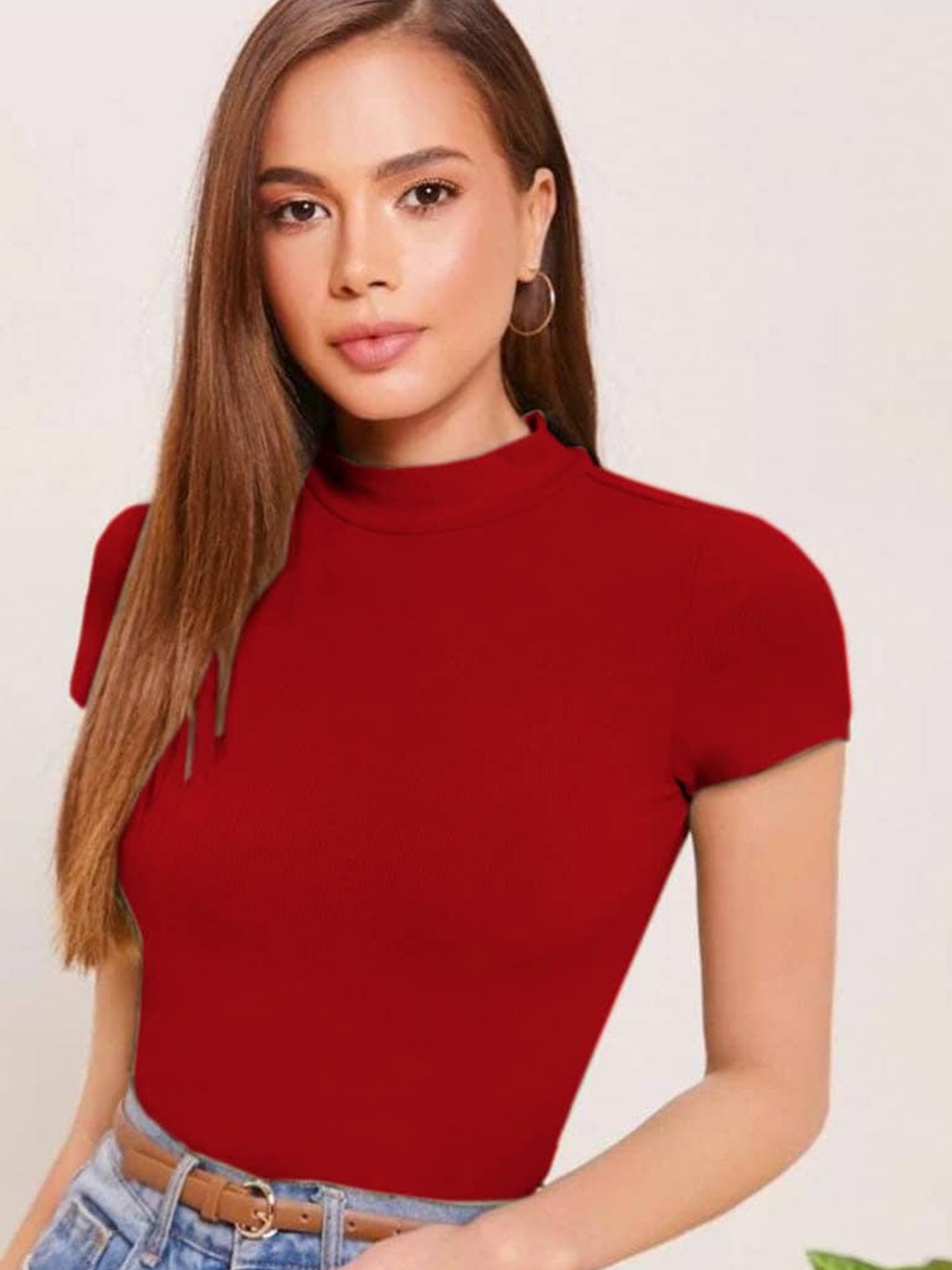 

Dream Beauty Fashion High Neck Fitted Top, Red