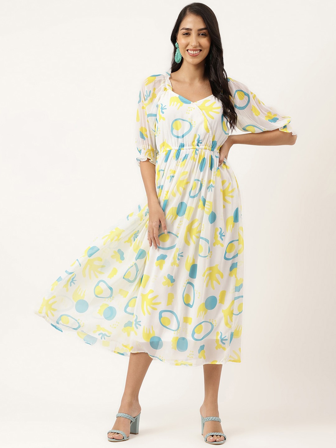 

Masakali.Co Conversational Printed Fit & Flare Midi Dress, White