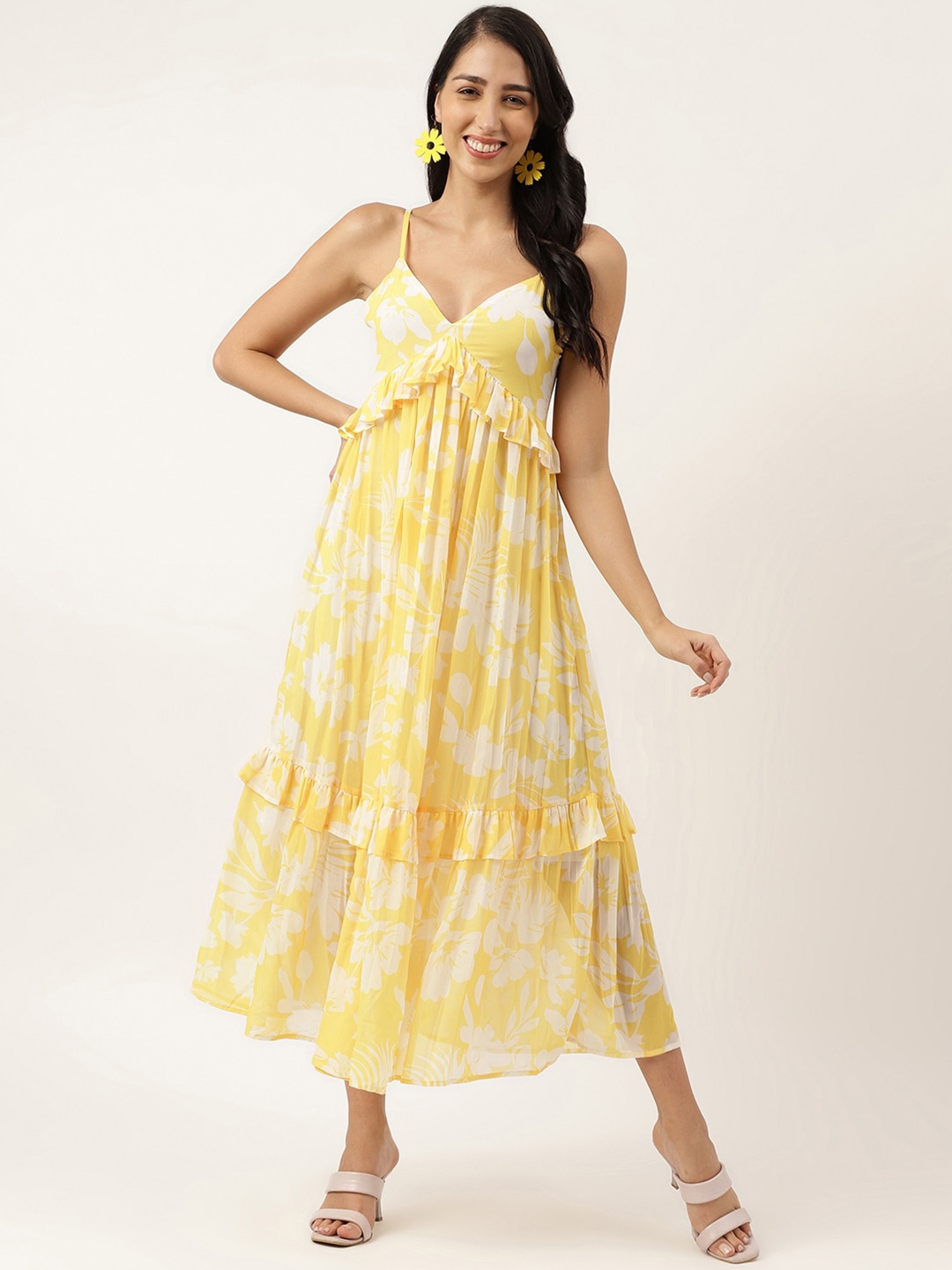 

Masakali.Co Floral Printed Empire Midi Dress, Yellow