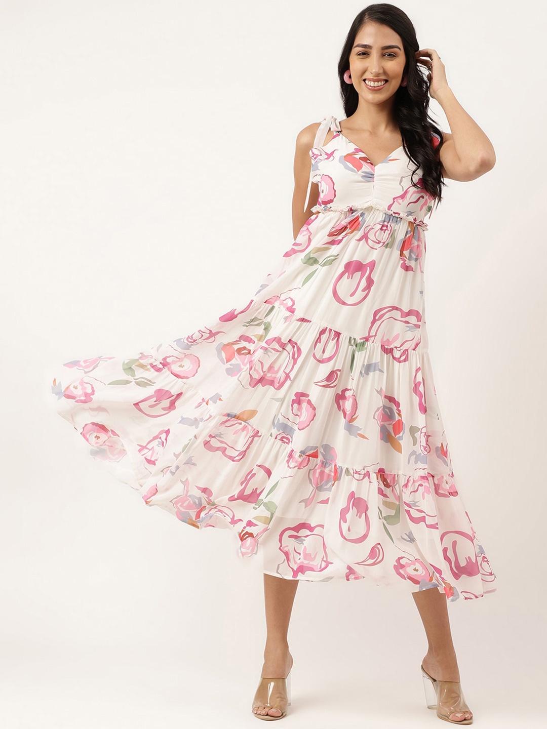 

Masakali.Co Floral Printed Empire Midi Dress, White