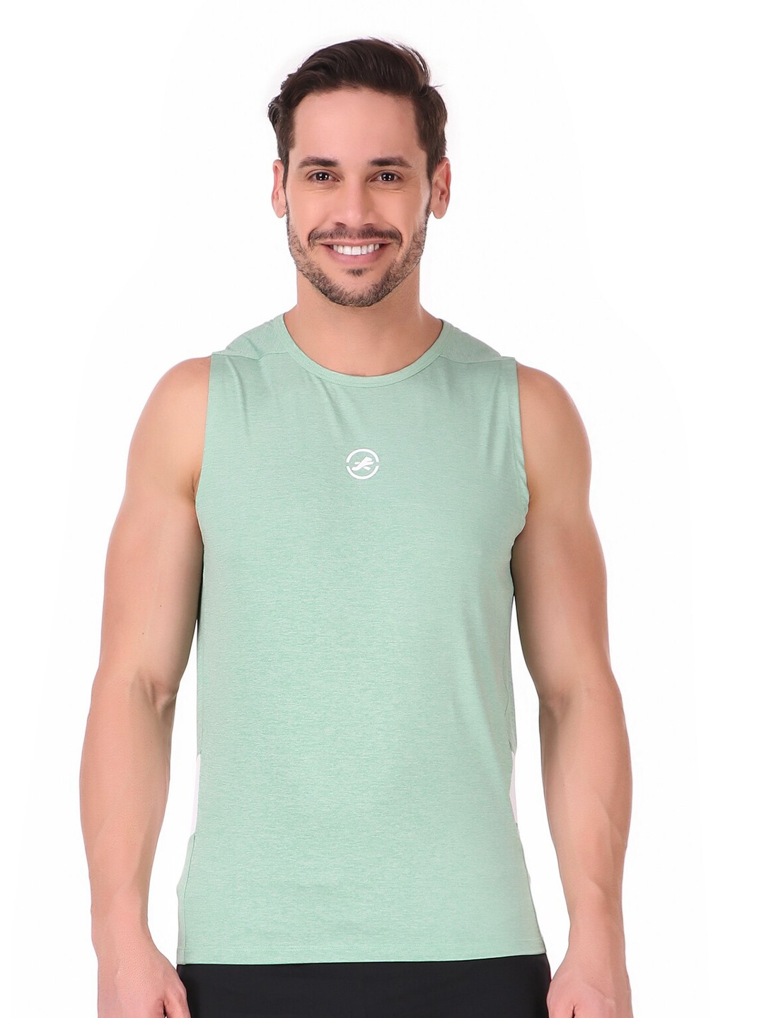 

REDESIGN Round Neck Sleeveless Dry Fit T-shirt, Green
