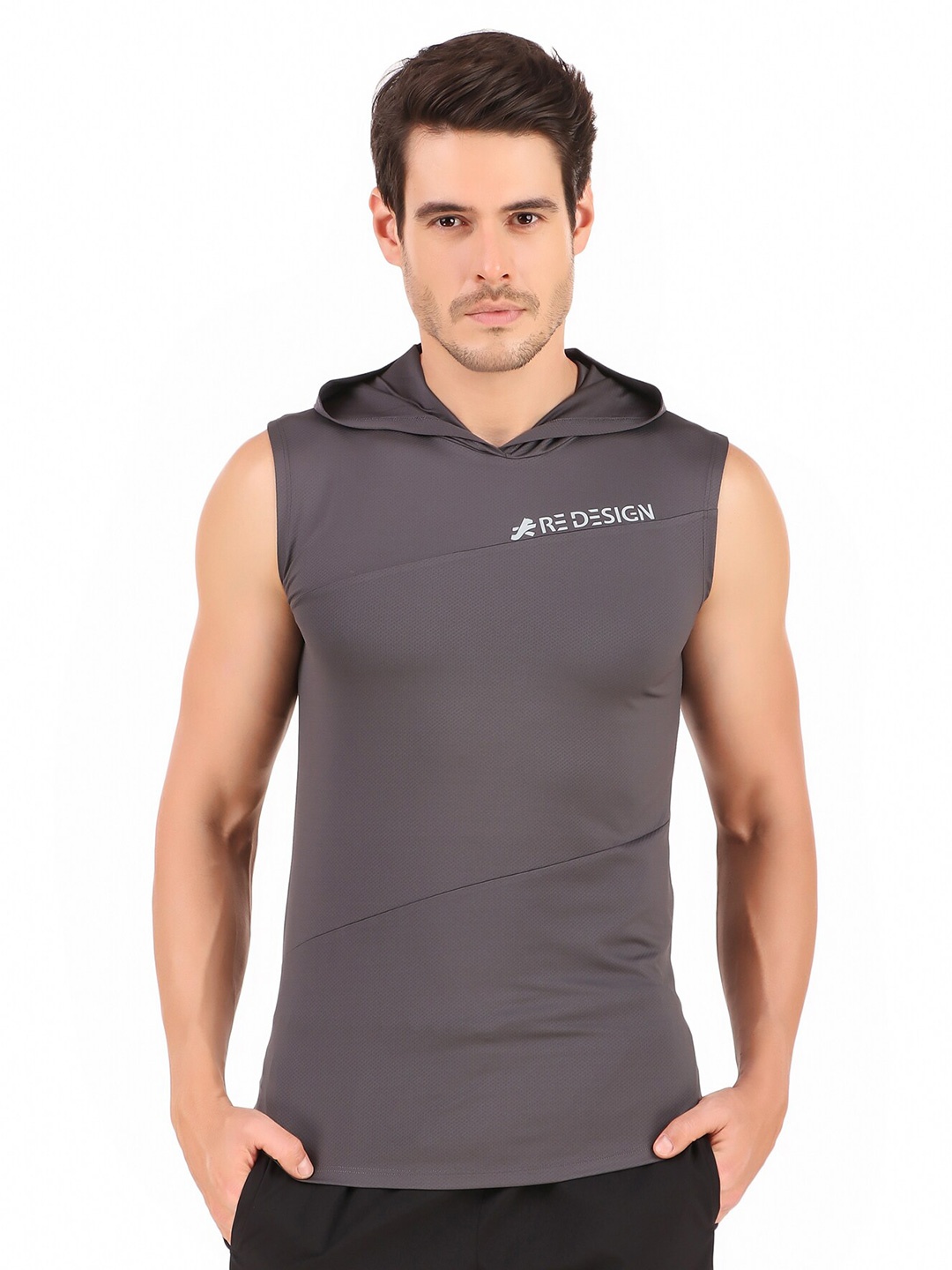 

REDESIGN Hooded Sleeveless Dry Fit T-shirt, Brown