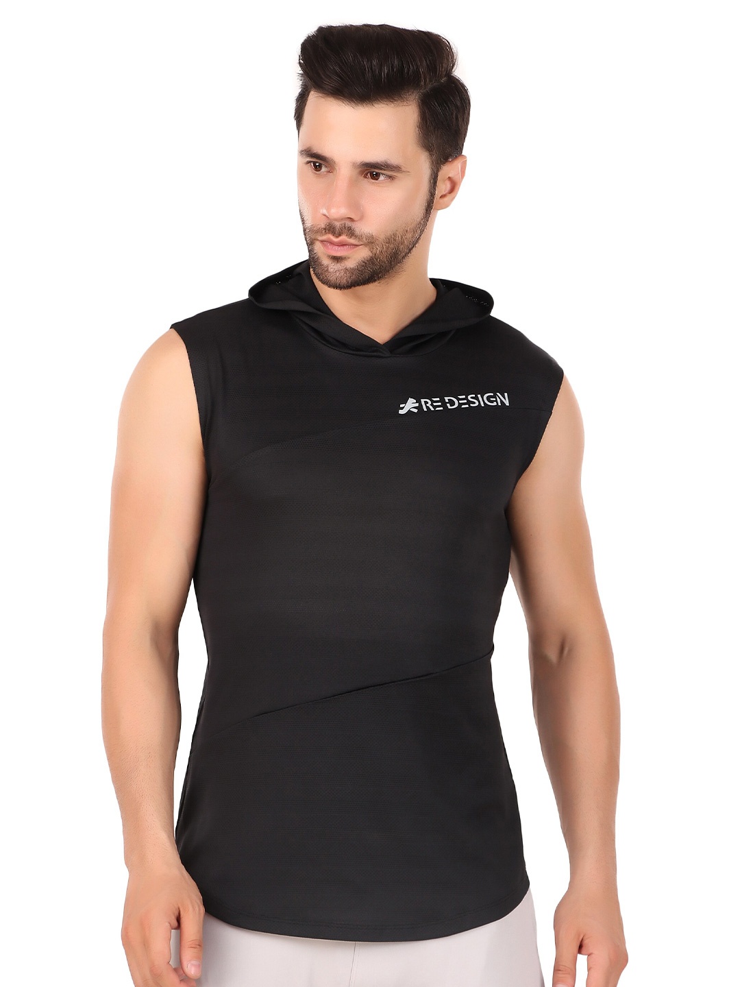 

REDESIGN Hooded Sleeveless Dry Fit T-shirt, Black