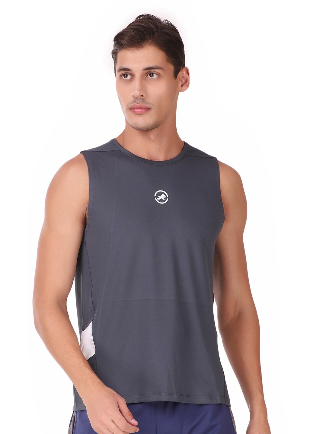 

REDESIGN Round Neck Sleeveless Dry Fit T-shirt, Grey