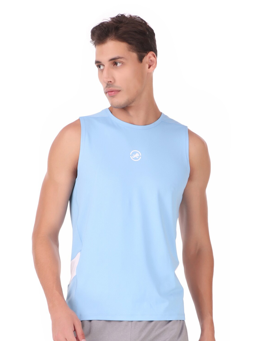 

REDESIGN Round Neck Sleeveless Dry Fit T-shirt, Blue