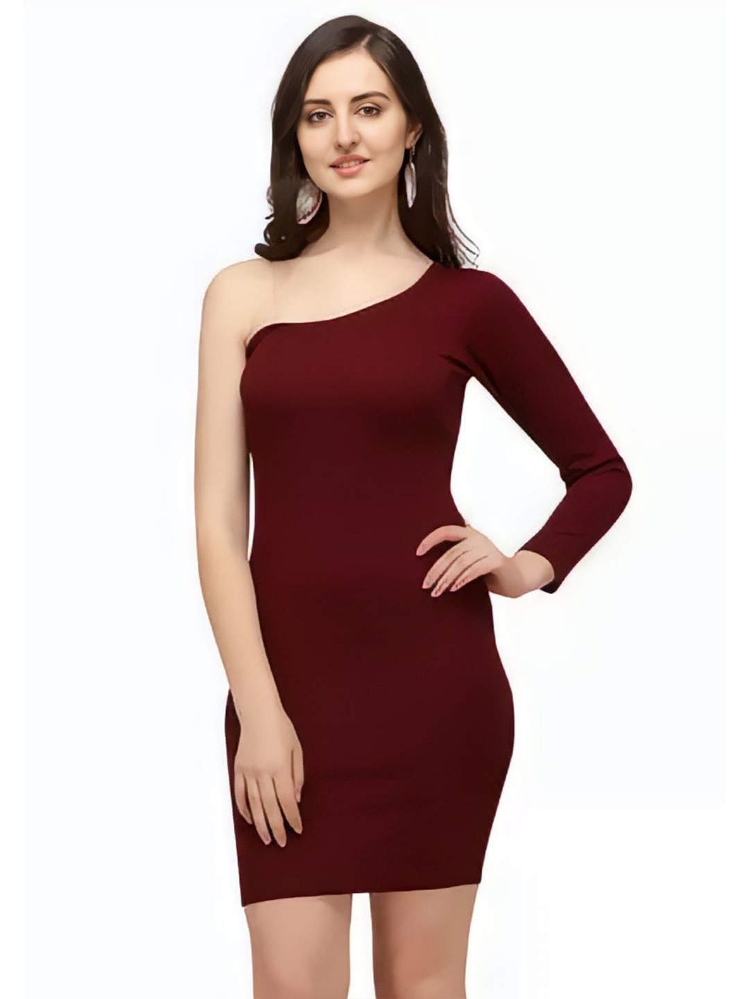 

ZELZIS One Shoulder Satin Bodycon Dress, Maroon