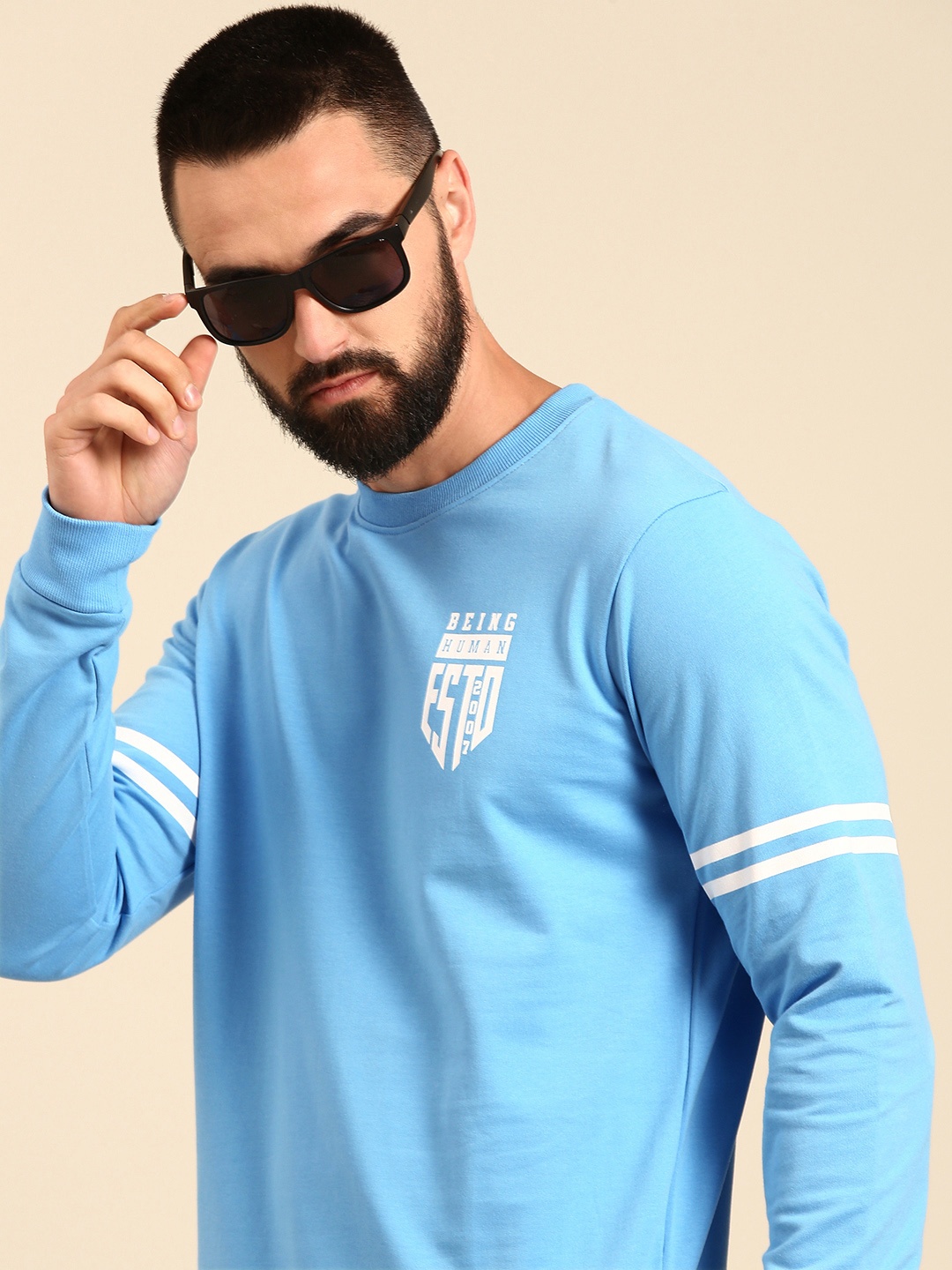 Being Human Pure Cotton Brand Logo Printed Sweatshirt, Blue